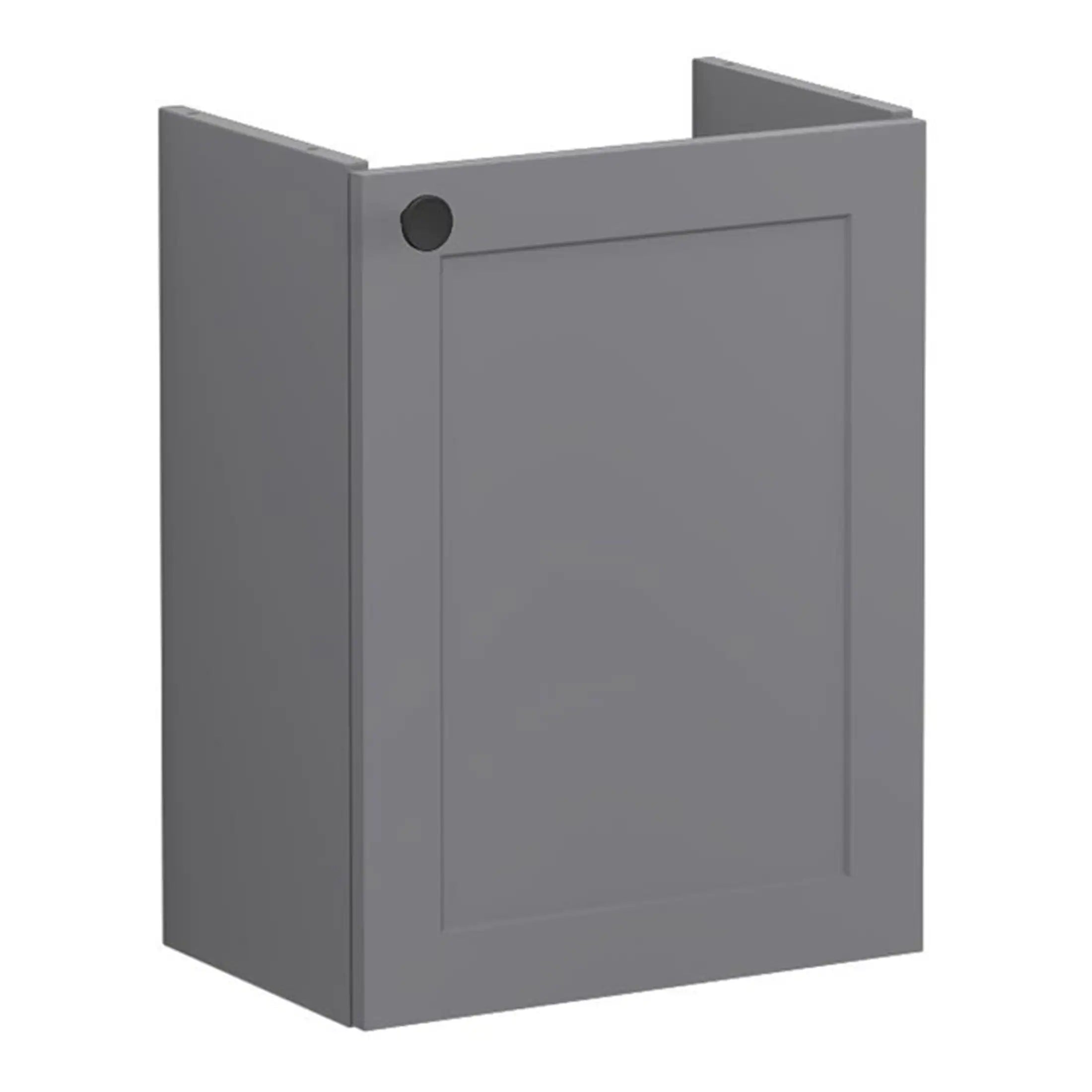 Panel bathroom cabinet in grey with sleek modern design, perfect for contemporary bathroom storage solutions. Ideal for organising toiletries and accessories in style.