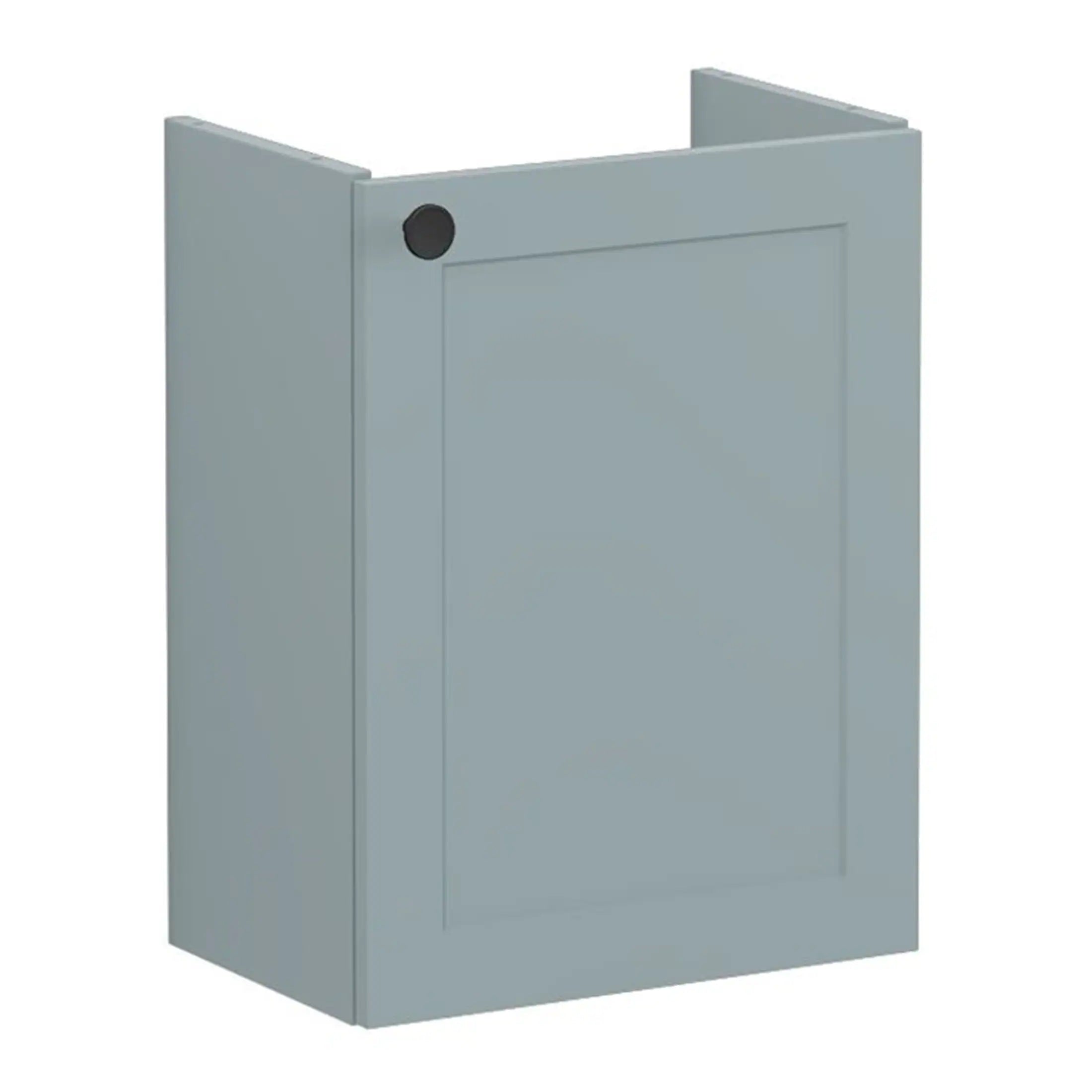 Light grey bathroom wall cabinet with a recessed panel door, designed for bathroom storage solutions. Suitable for modern bathroom interiors, providing organised space and convenient access.