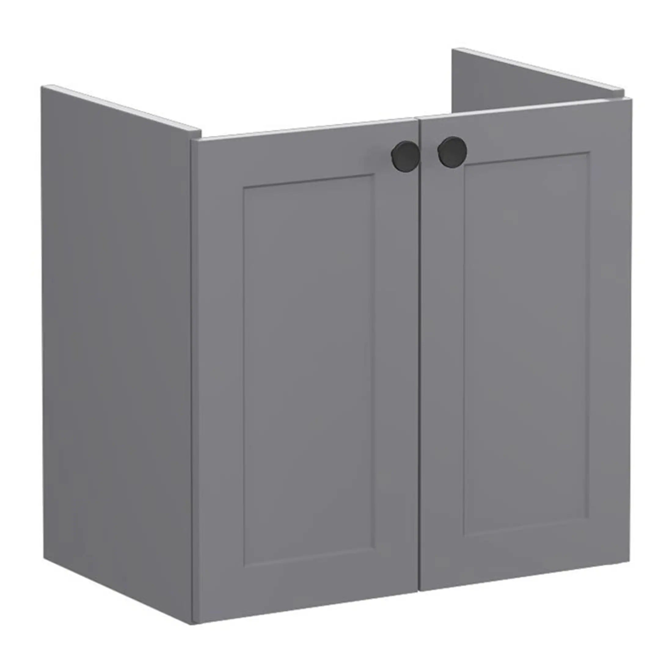 Modern grey bathroom cabinet with double doors, perfect for bathroom storage solutions. Durable, stylish, and functional furniture for contemporary bathrooms. Great for organising toiletries and essentials.