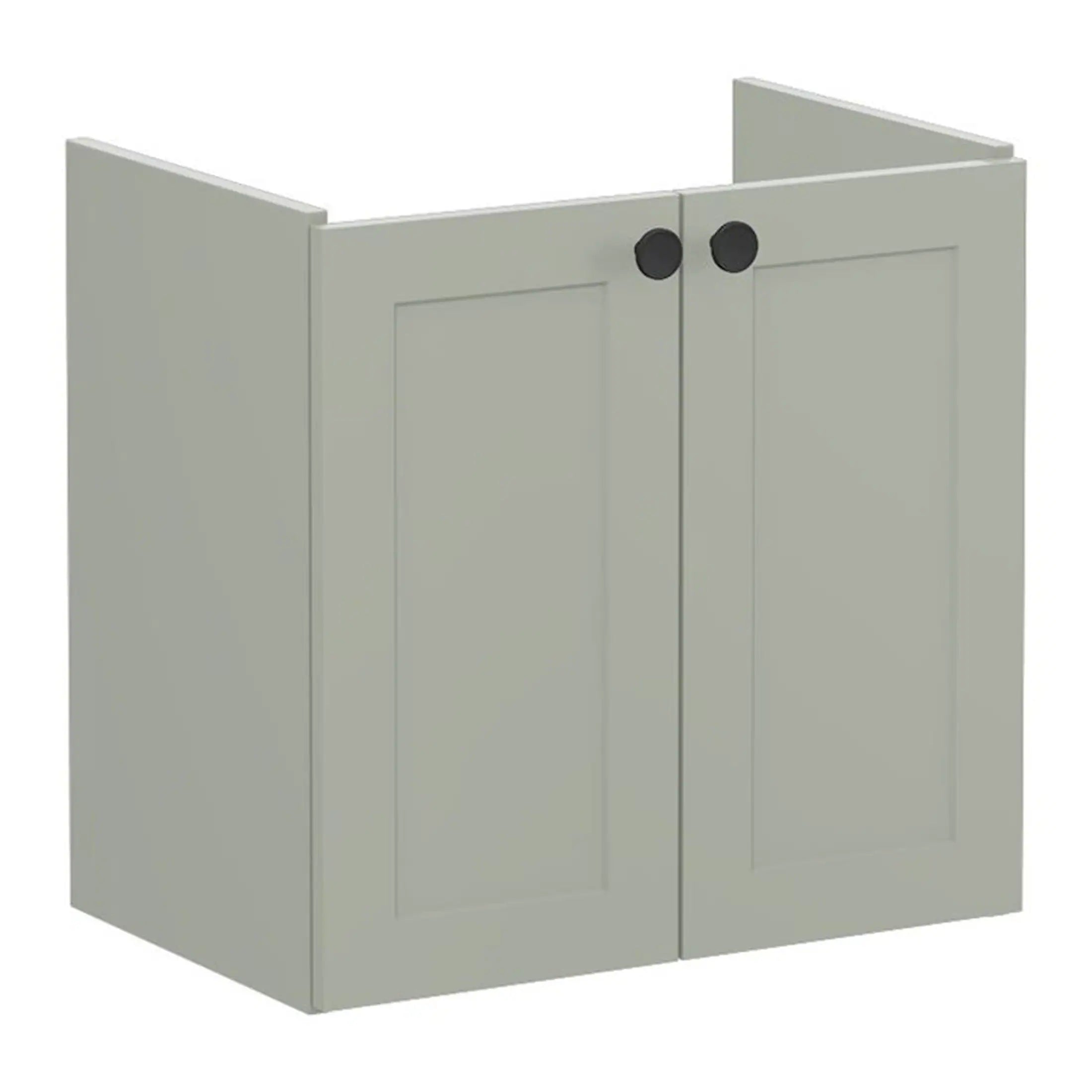 Sleek grey bathroom vanity cabinet with double doors, modern design, ideal for contemporary bathrooms designed by Bubly Bathrooms.