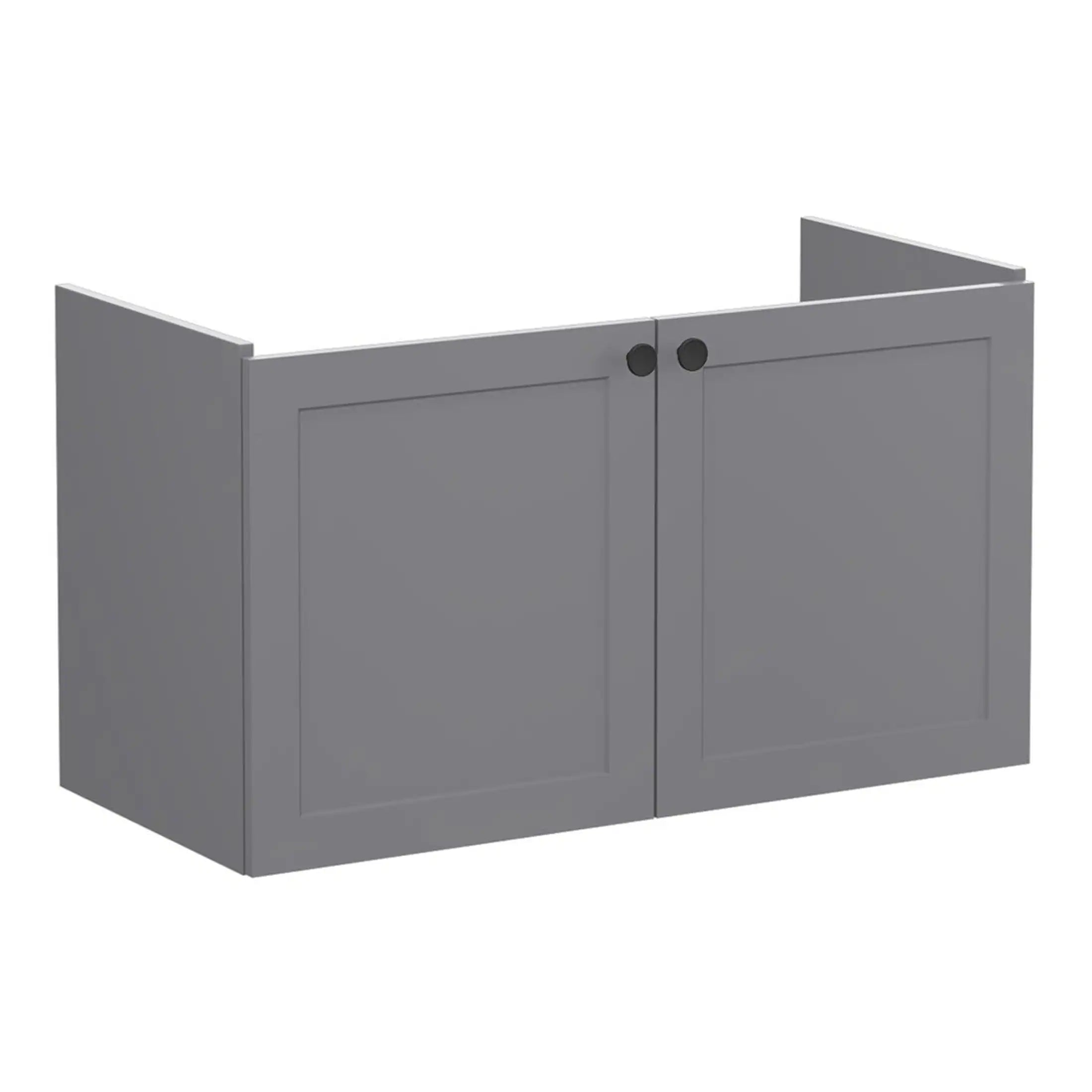 Amputee bathroom cabinet with grey finish, designed for accessible kitchens and bathrooms, featuring easy-to-open doors and durable construction for style and practicality.