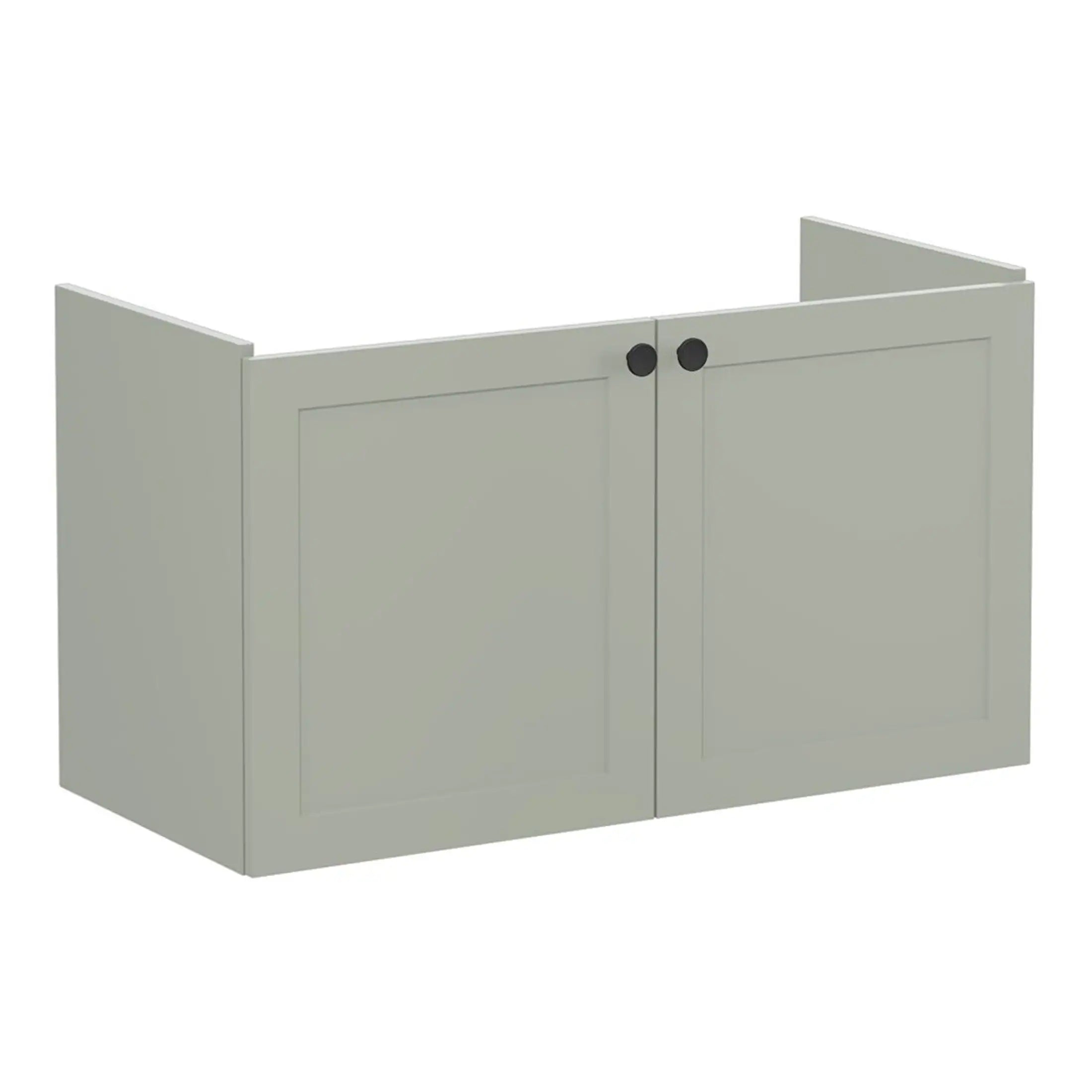 Modern grey bathroom cupboard with black handles for stylish storage solutions. Durable MDF material and simple design complement any bathroom decor. Perfect for organising toiletries and essentials.
