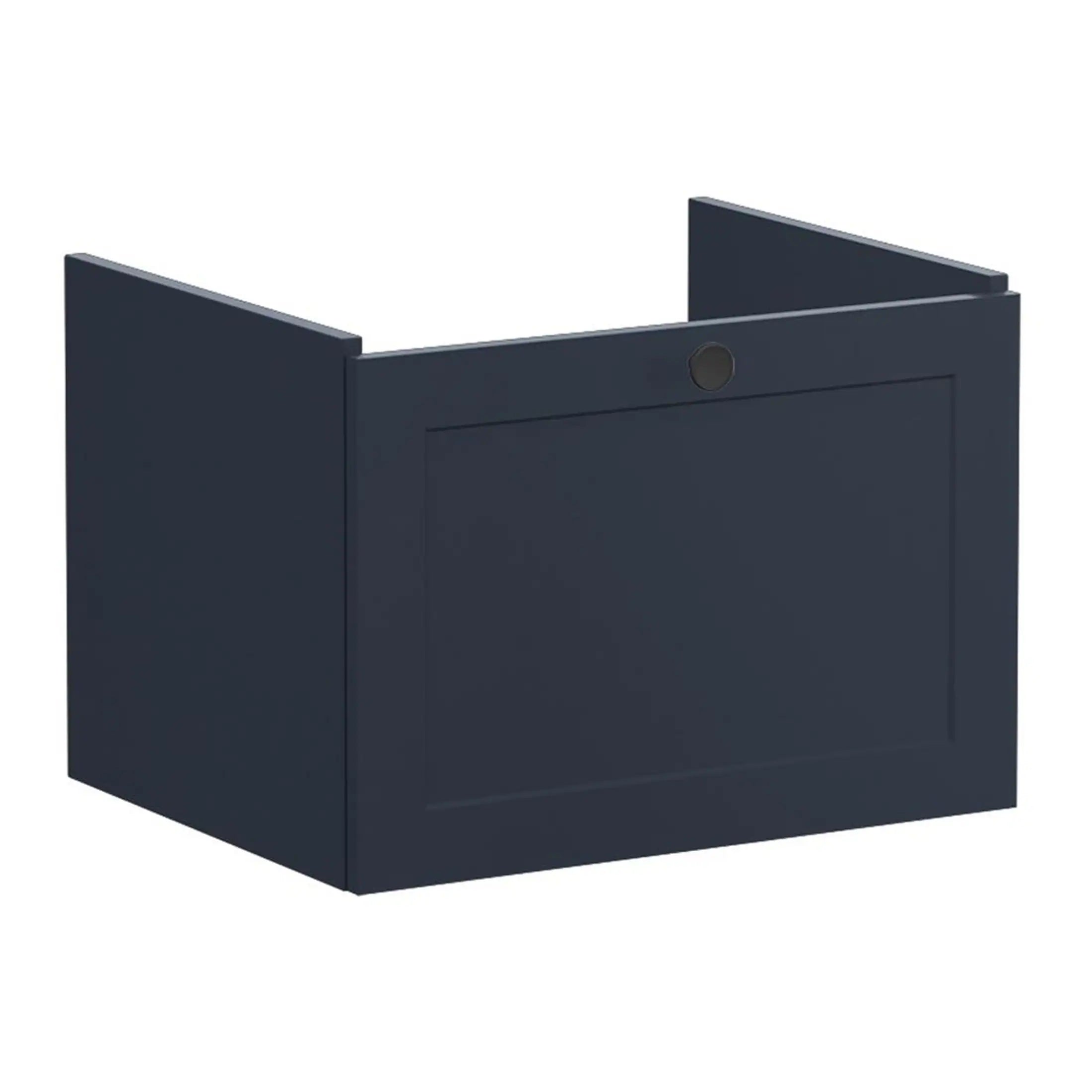 Backup bathroom wall cabinet with a dark navy blue finish, featuring a recessed panel door and modern design, ideal for bathroom storage solutions.