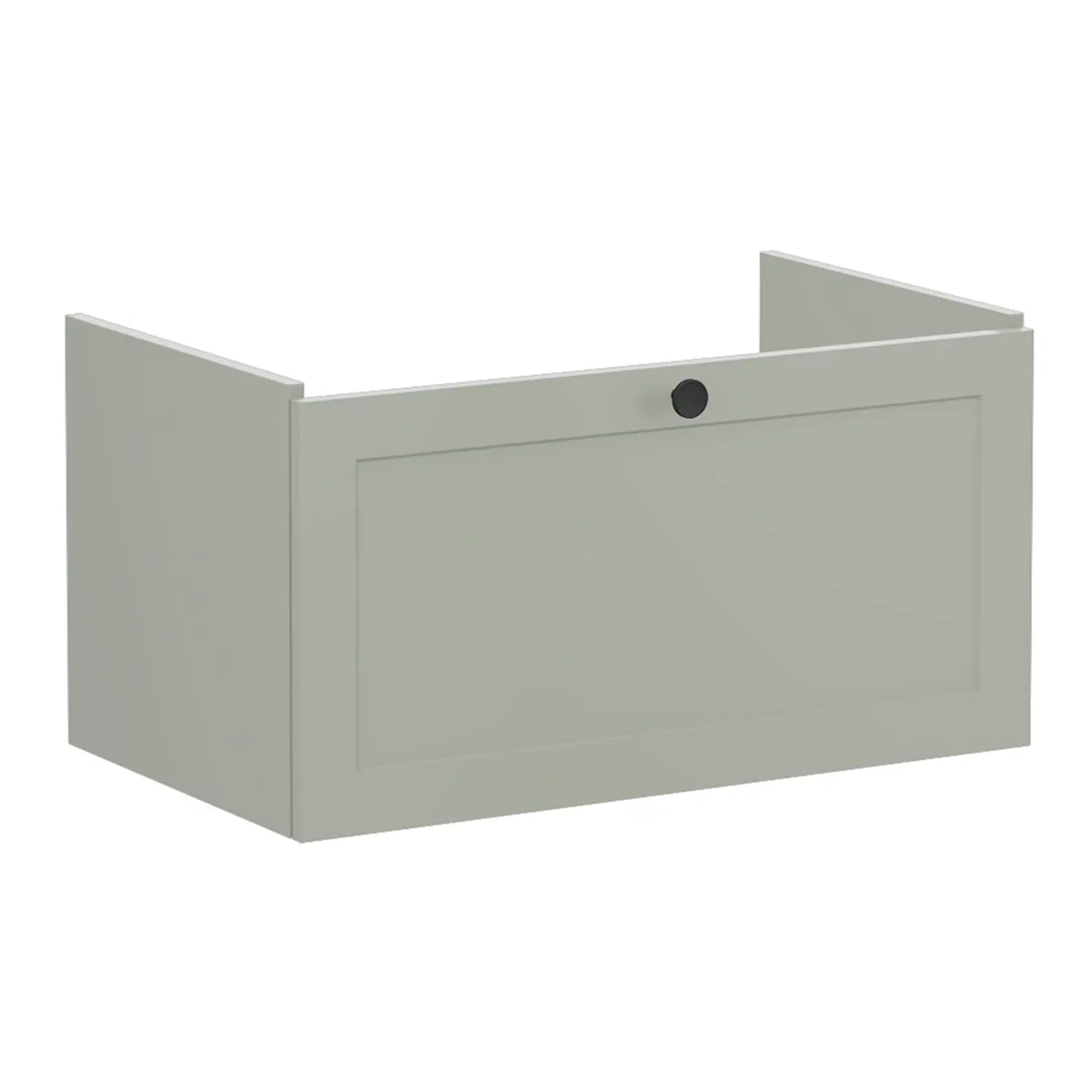 Minimalist grey bathroom wall cabinet with a built-in magnetic door latch for sleek storage solutions. Suitable for modern bathrooms, offering concealed space and clean aesthetic.