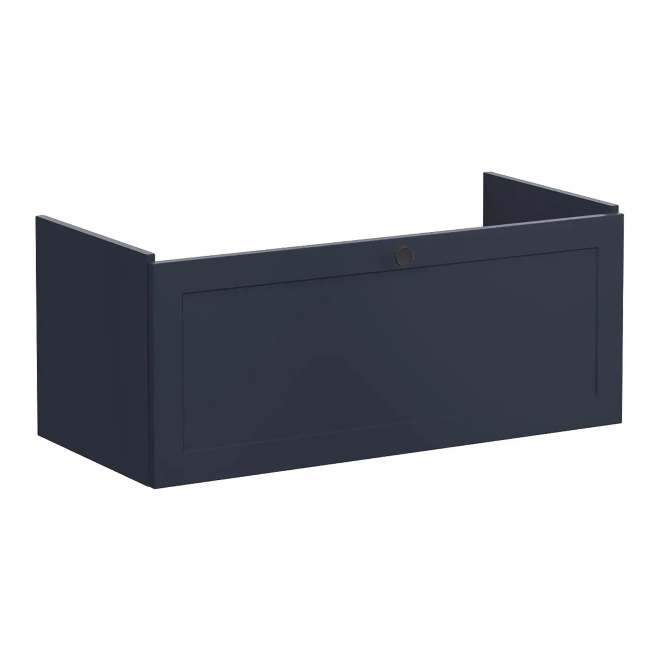 Sleek navy blue bathroom wall storage cabinet with minimalist design, ideal for modern bathrooms, featuring concealed compartments for efficient space organisation.