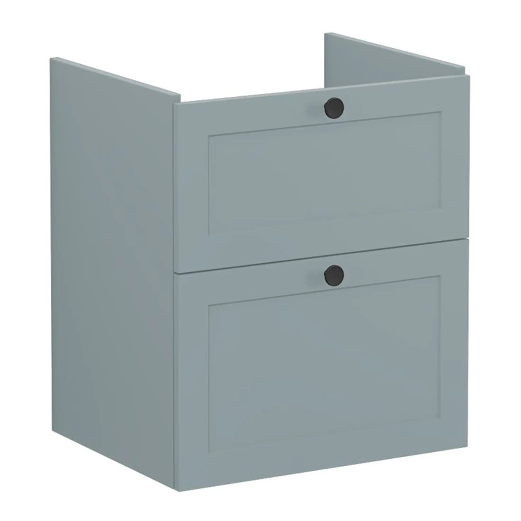 Stylish grey bathroom wall cabinet with two doors and black round handles, ideal for bathroom storage and organisation. Perfect for-modern and functional bathroom design.