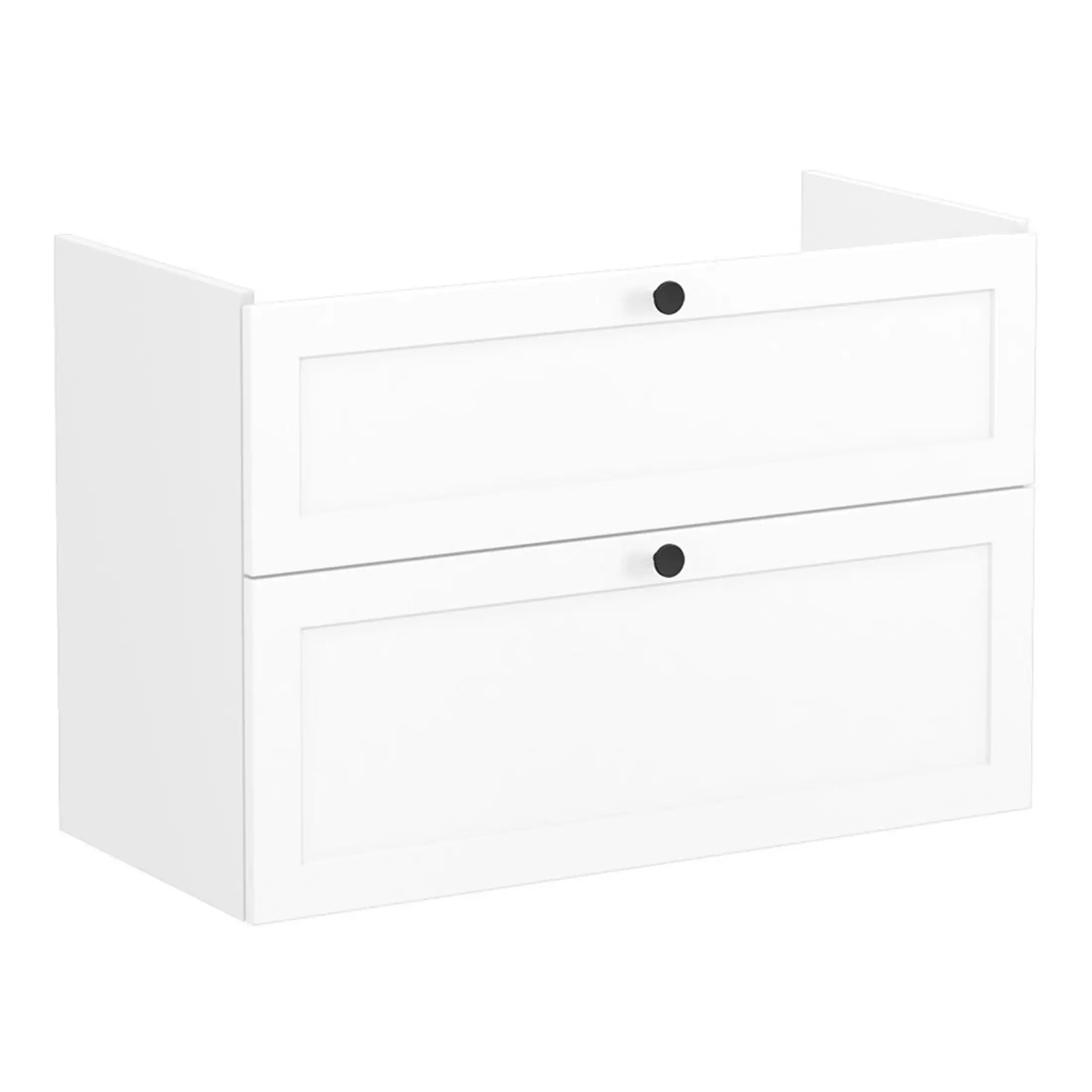 White modern bathroom wall cabinet with two doors, minimalist design, ideal for bathroom storage solutions. Designed for bathroom organisation with sleek, clean lines and versatile style.