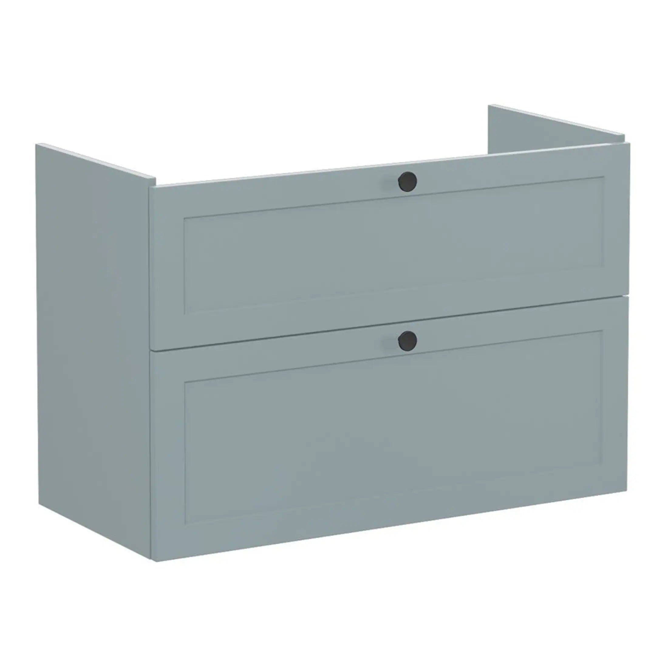 Stylish grey bathroom wall cabinet with minimalist design and black fixtures, ideal for modern bathroom storage and organisation.