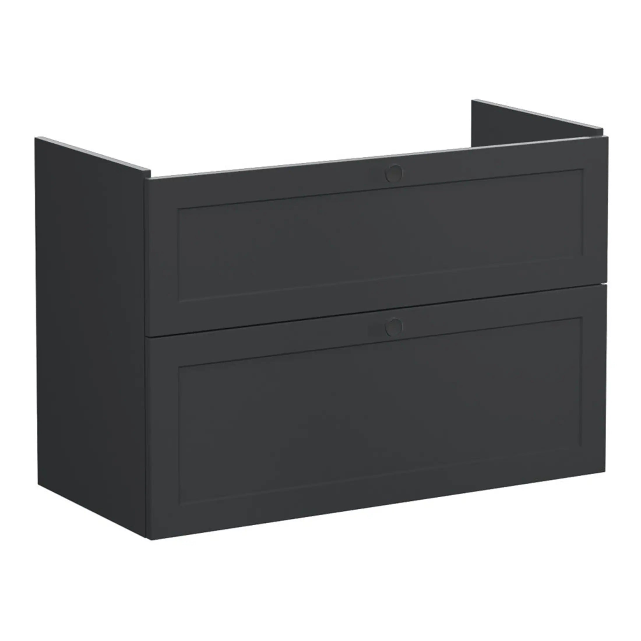 Black bathroom vanity unit with two drawers, modern design, ideal for contemporary bathrooms, ample storage, sleek and stylish, BPA-0105 model.