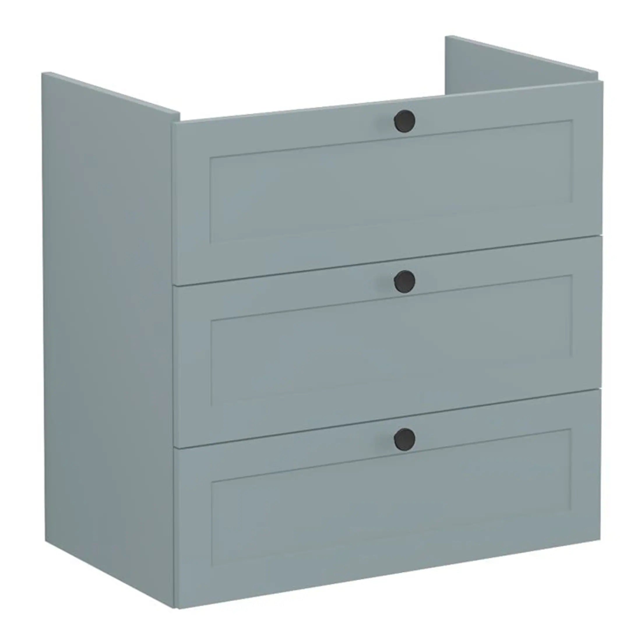 Modern grey bathroom storage cabinet with three drawers, ideal for organising toiletries and bathroom essentials. Durable and sleek design perfect for contemporary bathrooms.