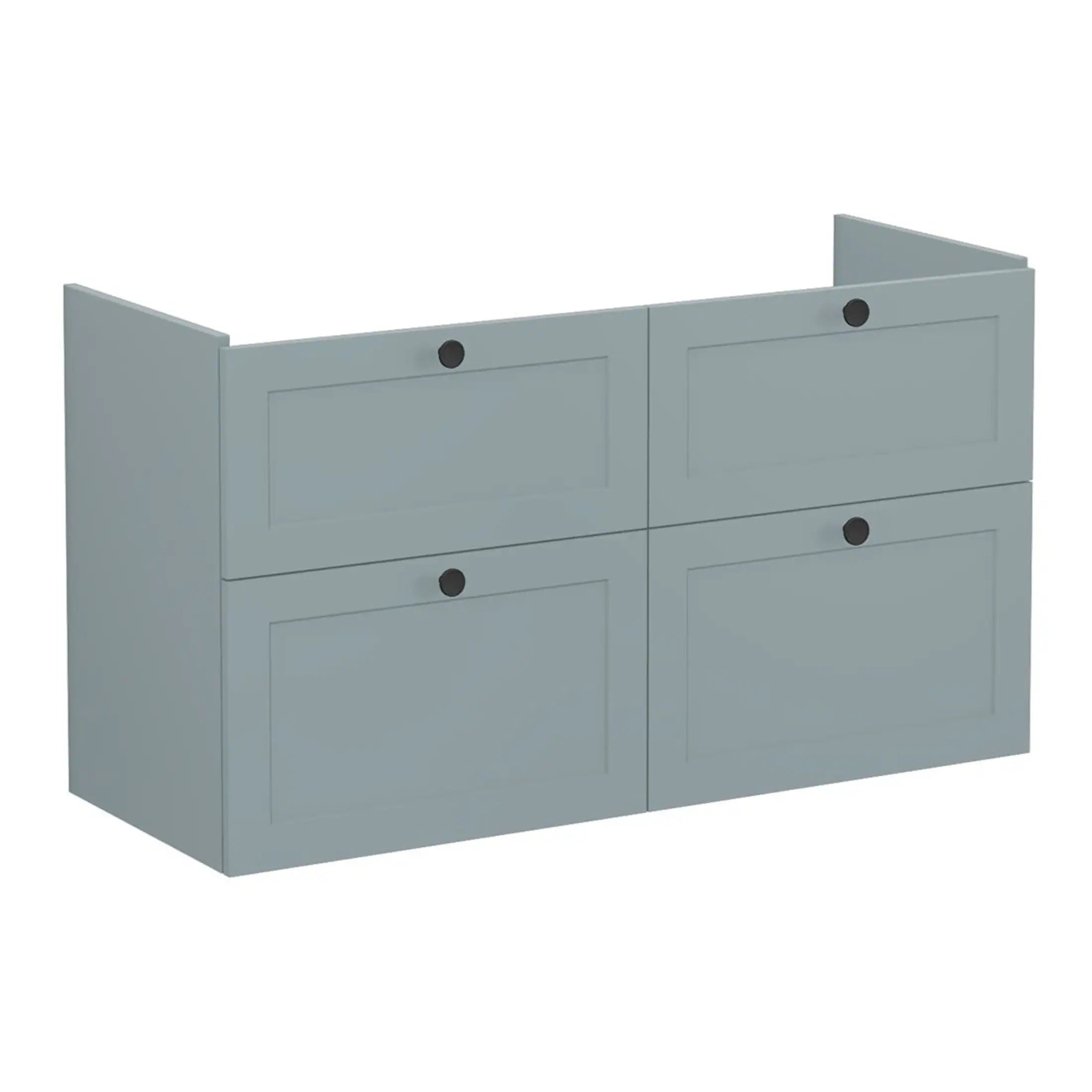 Modern grey bathroom storage cabinet with four drawers, ideal for organising toiletries and essentials. Durable, sleek design complements contemporary bathroom interiors. Suitable for all bathroom styles.