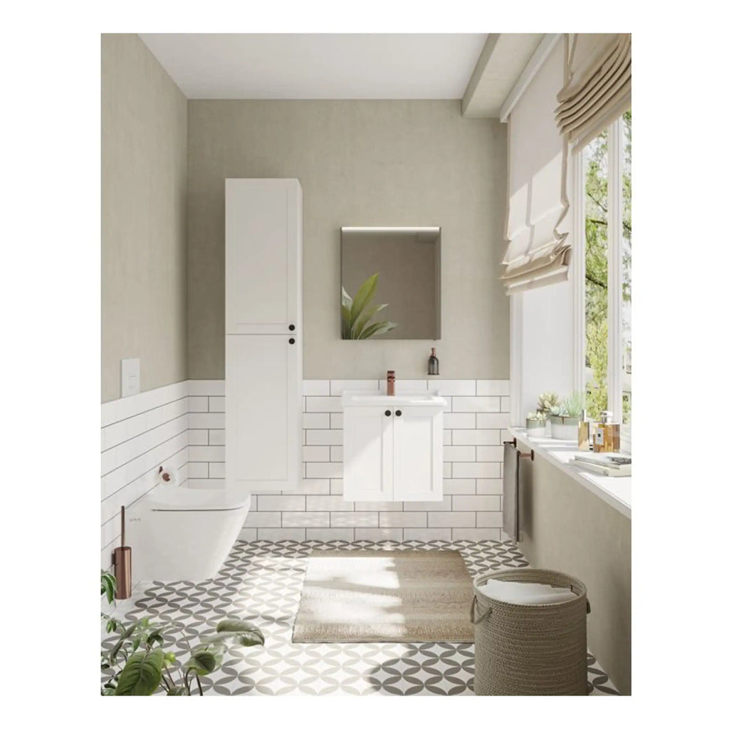 Bright modern bathroom design with white fixtures, natural light, and stylish tiling, perfect for a contemporary home. Ideal for a bathroom renovation or renovation inspiration.