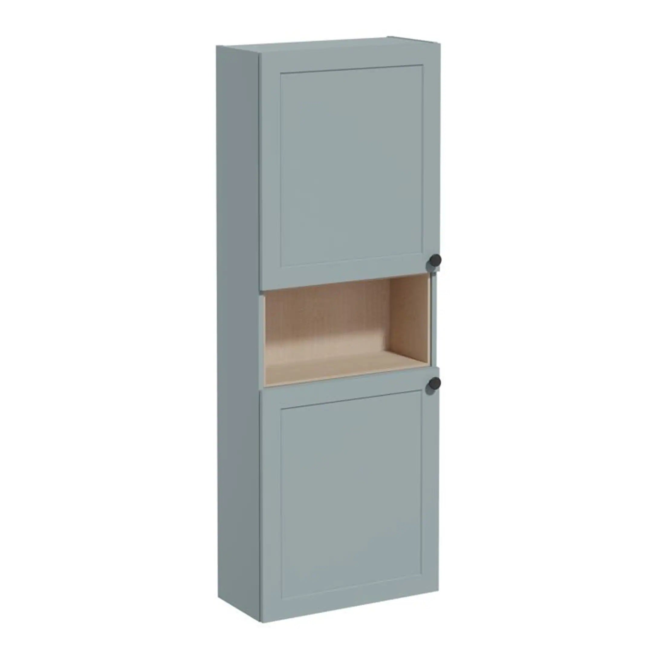 Sleek grey bathroom wall cabinet with open shelf for storage, ideal for organising toiletries and essentials in modern bathrooms. Crafted for functionality and style.