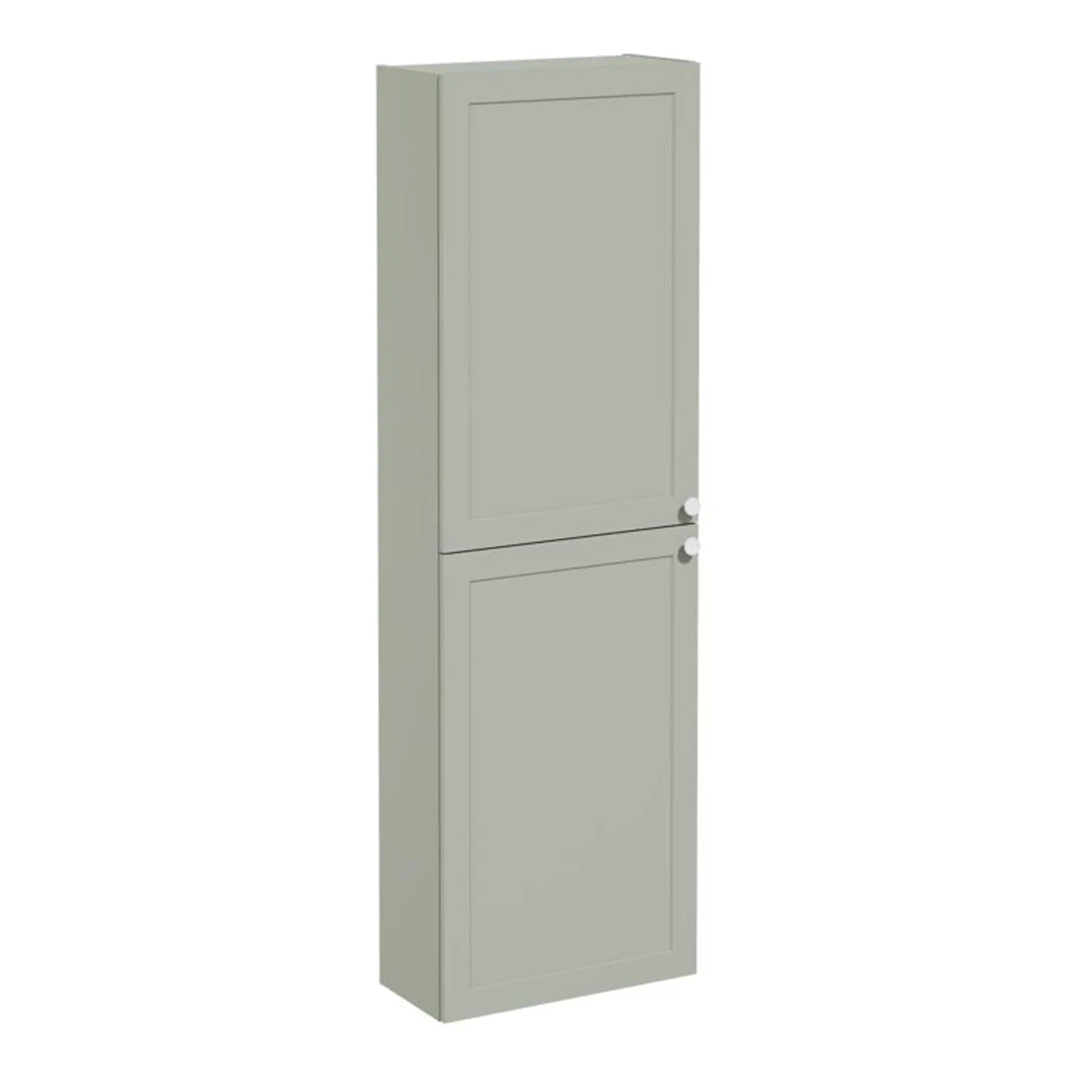 Grey bathroom storage cabinet with two doors, ideal for organising bathroom essentials and towels. Durable and modern design enhances overall bathroom decor.