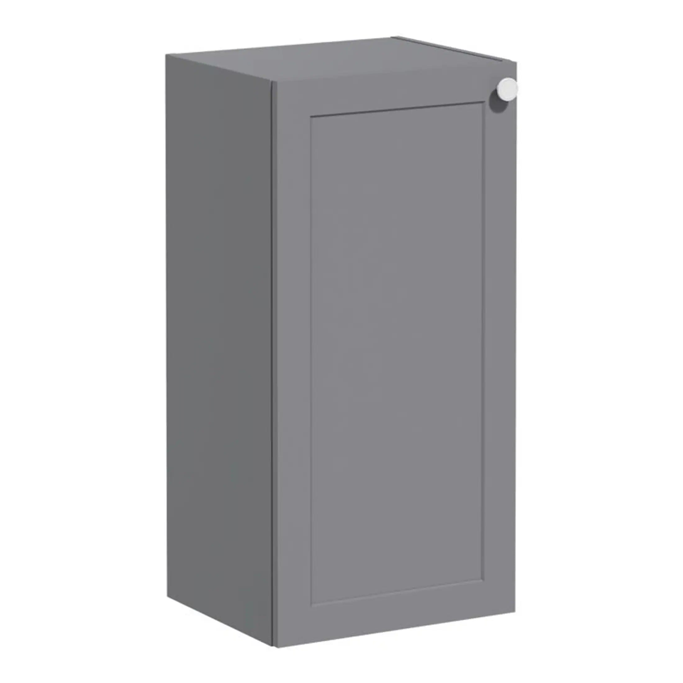 Light grey bathroom cabinet with a minimalist design, ideal for modern bathroom storage solutions. Durable and sleek, perfect for organising toiletries and essentials.