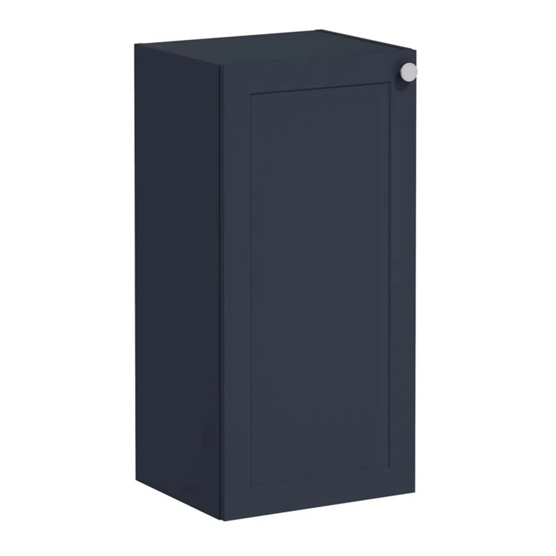 Sleek navy bathroom storage cabinet with minimalist design, ideal for modern bathrooms and organising toiletries efficiently. Perfect for space-saving bathroom storage solutions.
