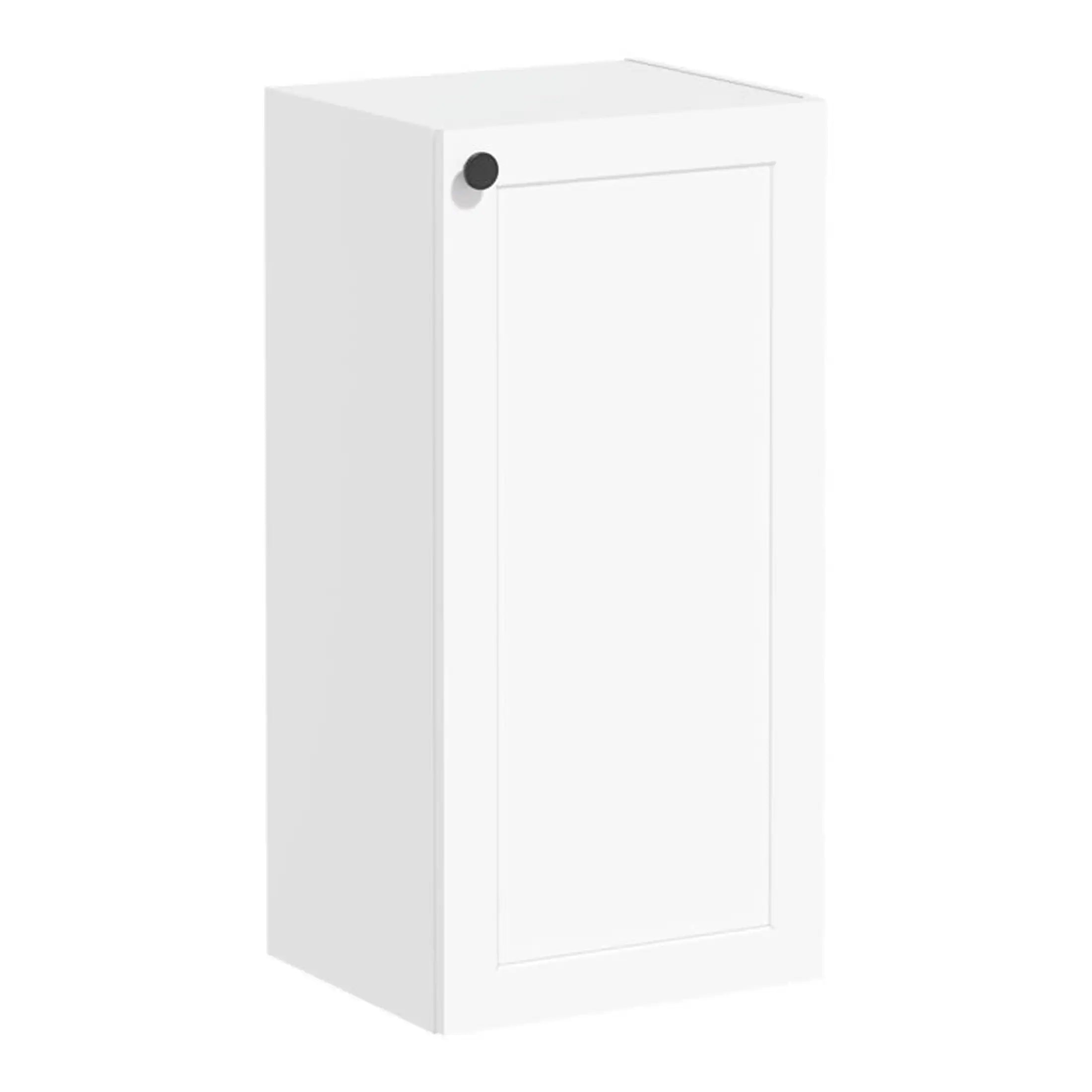 White modern bathroom storage cabinet with minimalist design, perfect for organising toiletries in contemporary bathrooms. Durable white finish complements various bathroom styles.