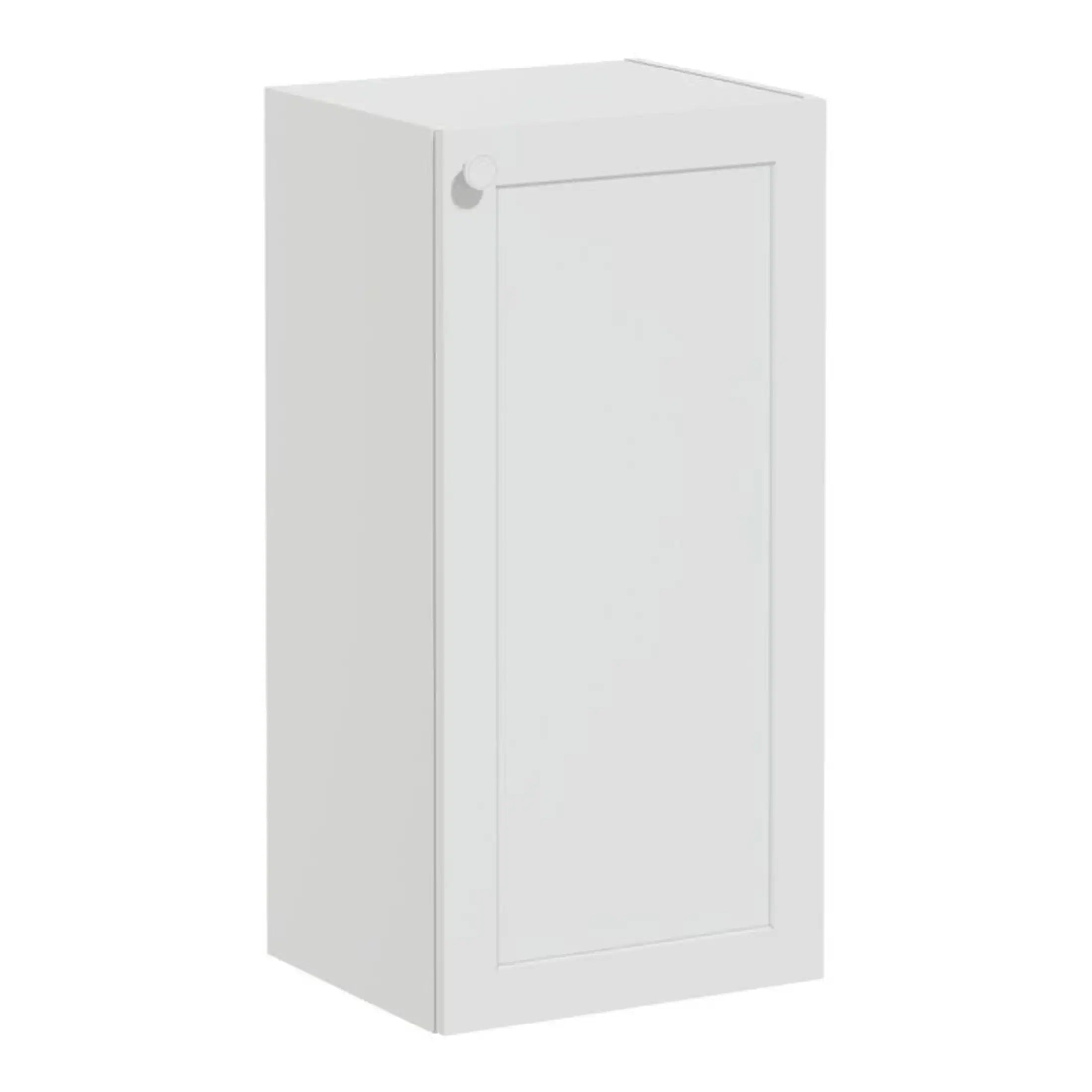 White bathroom storage cabinet by Bubly Bathrooms for modern bathroom organisation and storage solutions. Durable, sleek design enhances bathroom aesthetics and functionality.