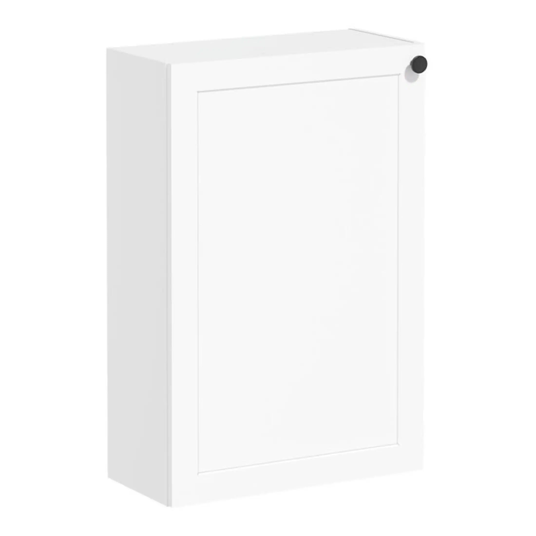 White bathroom cabinet with clean lines, ideal for storage and organisation in modern bathrooms. Perfect for enhancing bathroom space with sleek, minimalistic design.