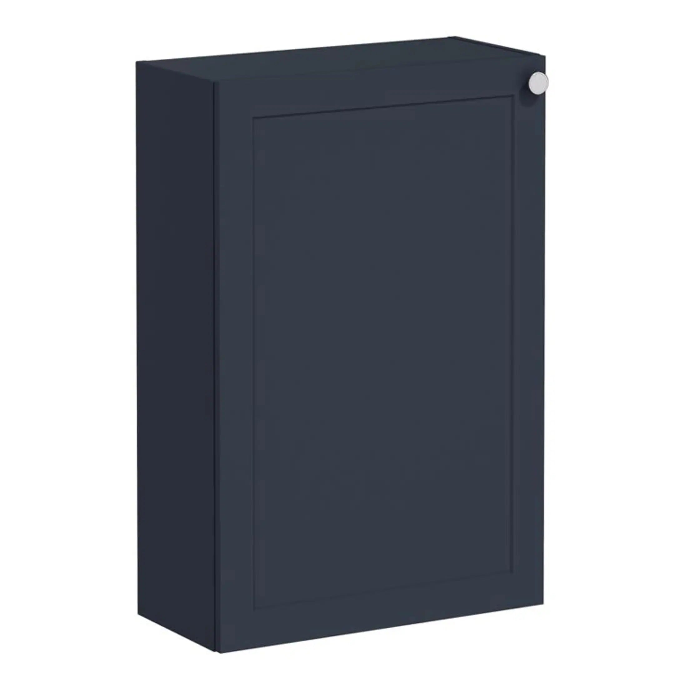 Modern navy blue bathroom cabinet with sleek design and storage, ideal for contemporary bathroom interiors. Perfect for storing toiletries and enhancing bathroom organisation.