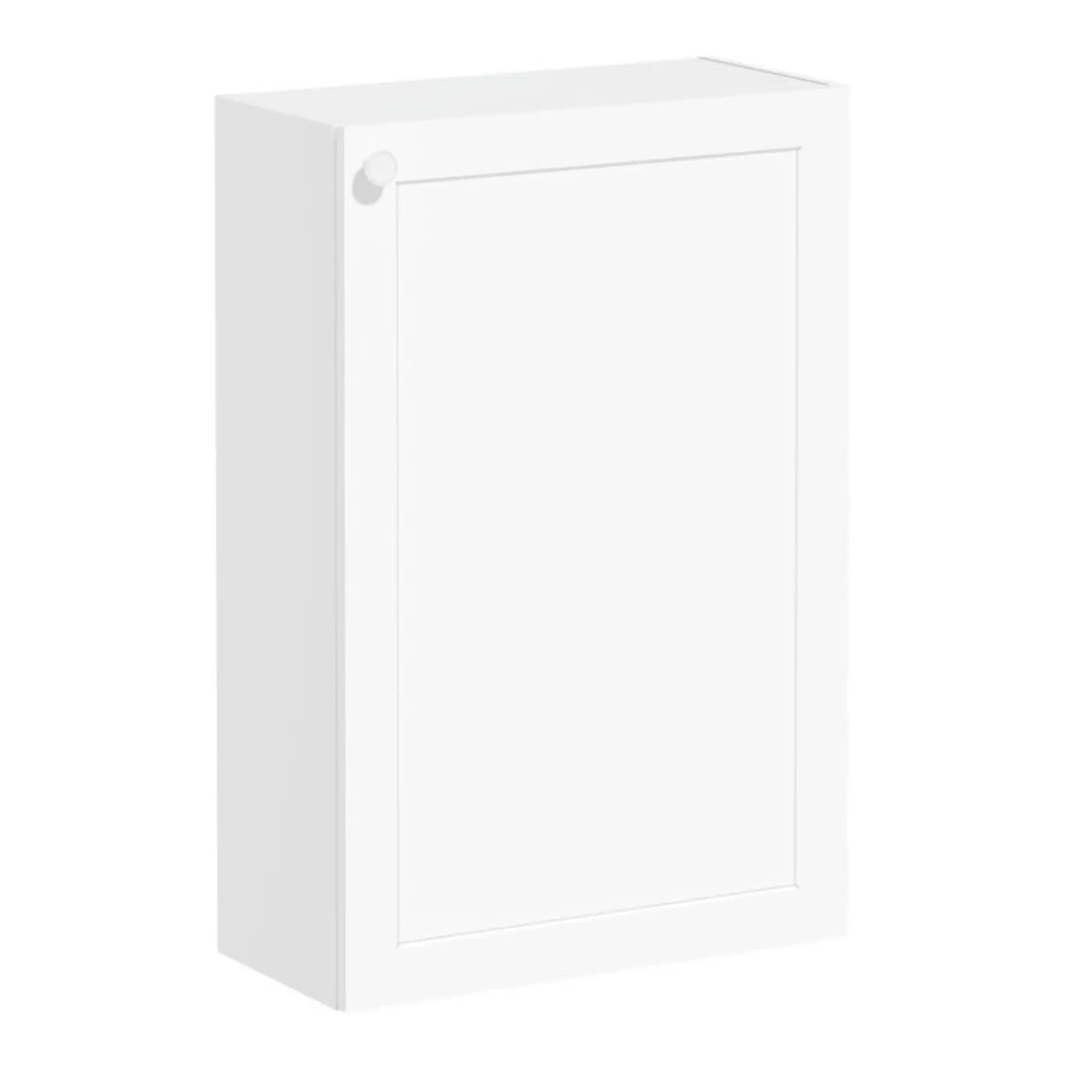 Sleek white bathroom cabinet with modern minimalist design, ideal for bathroom storage and organisation, part of Bubly Bathrooms collection.