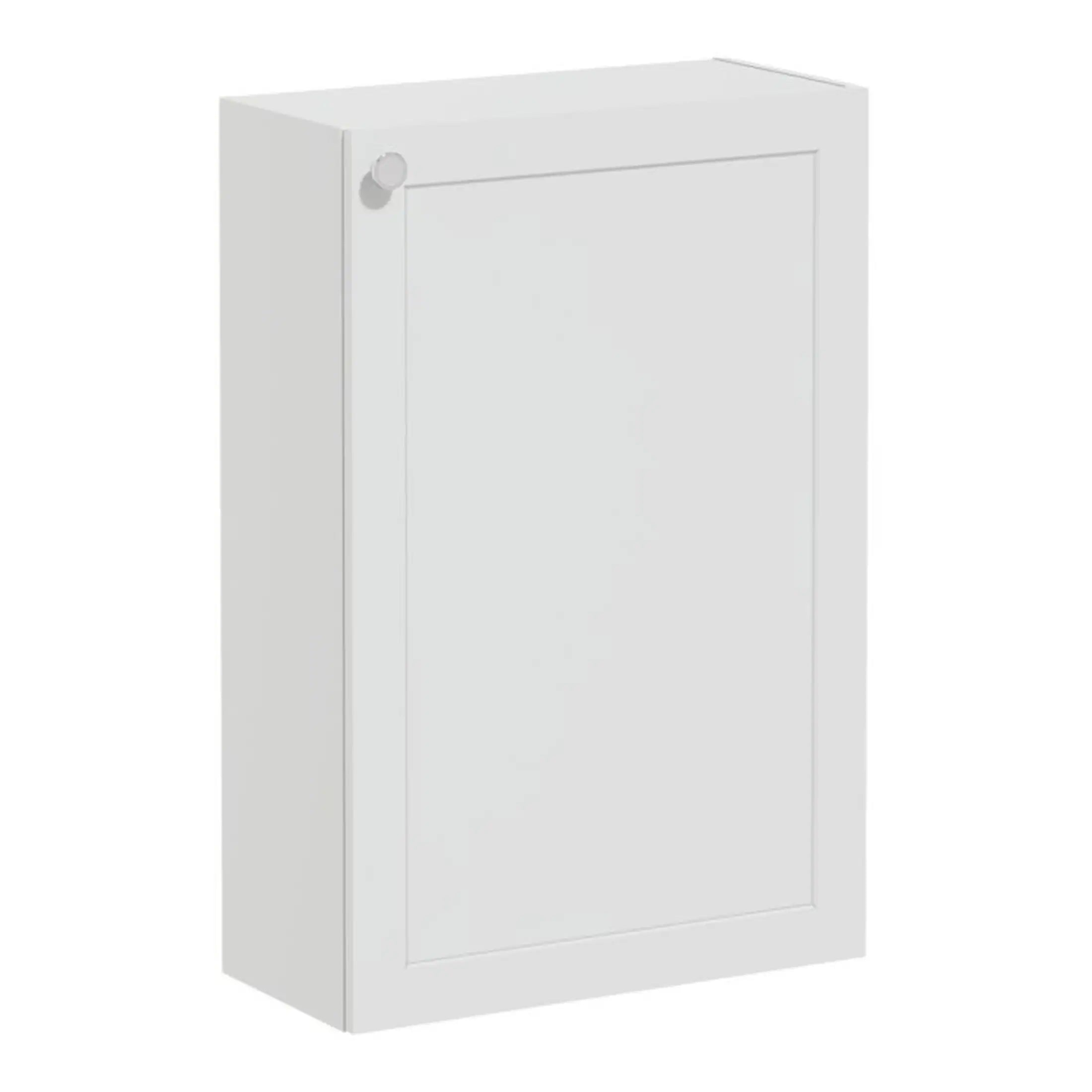 Stylish white bathroom wall cabinet with sleek design, perfect for modern bathrooms, providing concealed storage for bath essentials and enhancing bathroom organisation.