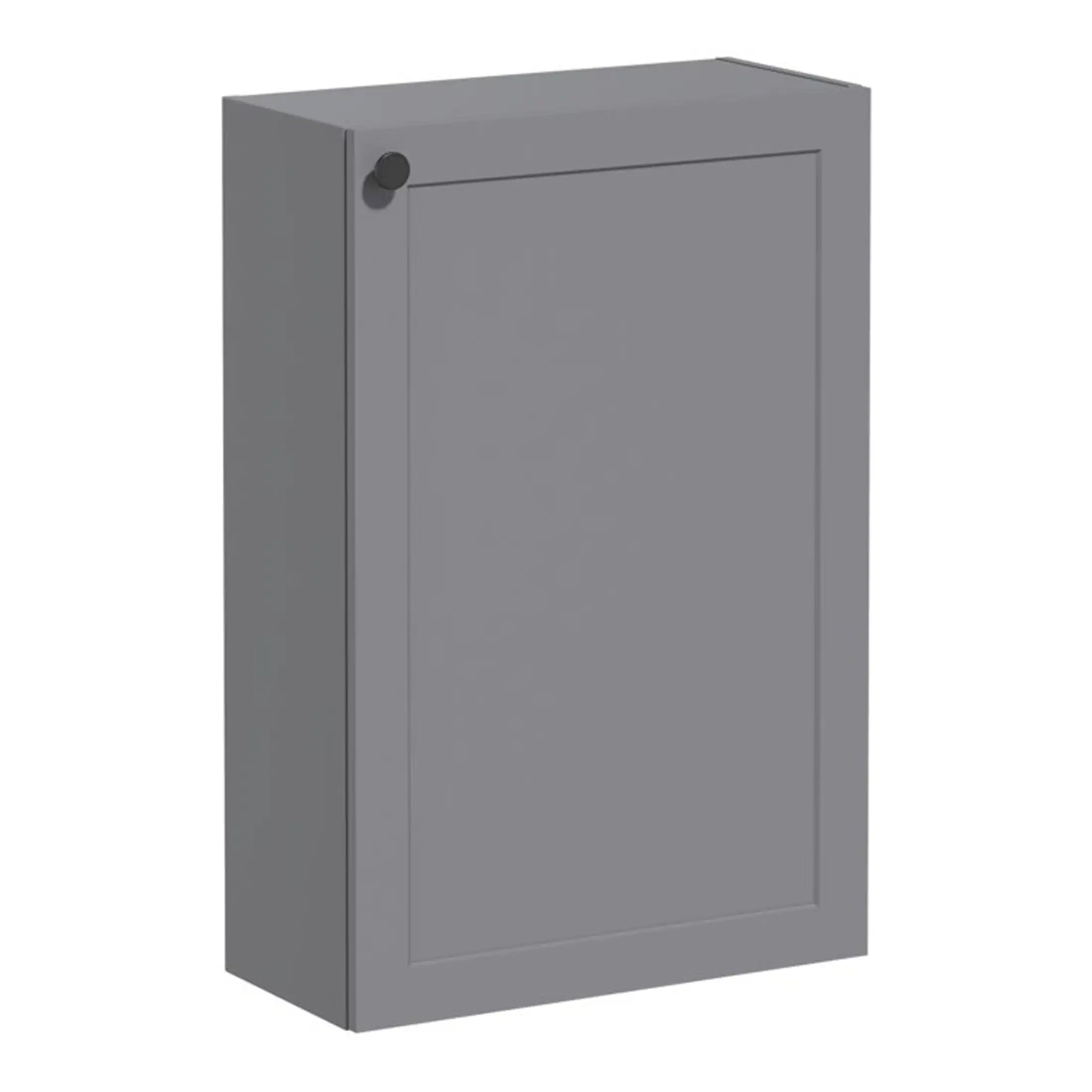 Stylish grey bathroom wall cabinet with a single door, ideal for bathroom storage and organisation. Made from high-quality materials, perfect for modern, minimalist bathroom interiors.