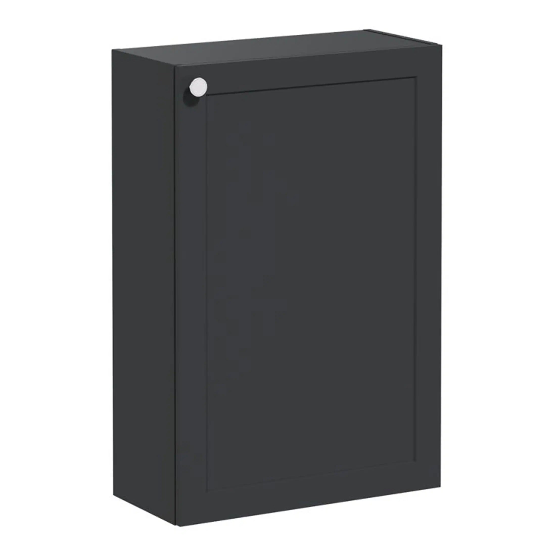 Sleek black bathroom cabinet with a minimalist design, ideal for modern bathrooms and storage solutions. Perfect for organising bathroom essentials in style.