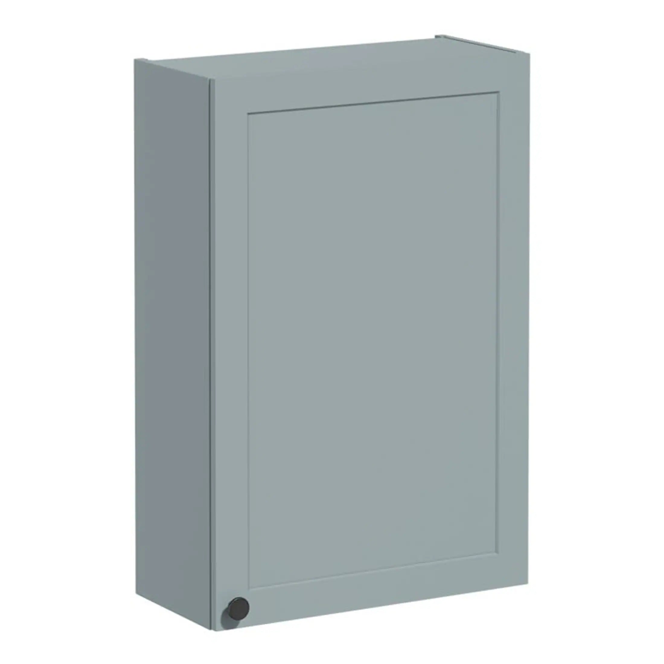 Light grey bathroom wall cabinet with a sleek design, perfect for bathroom storage solutions, combining style and functionality by Bubly Bathrooms.