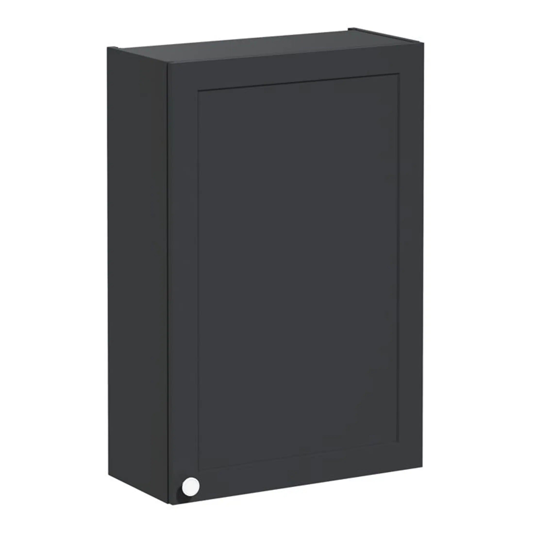 Sleek black bathroom wall cabinet with minimalist design, ideal for modern bathroom storage solutions. Perfect for organising toiletries and bathroom essentials efficiently.