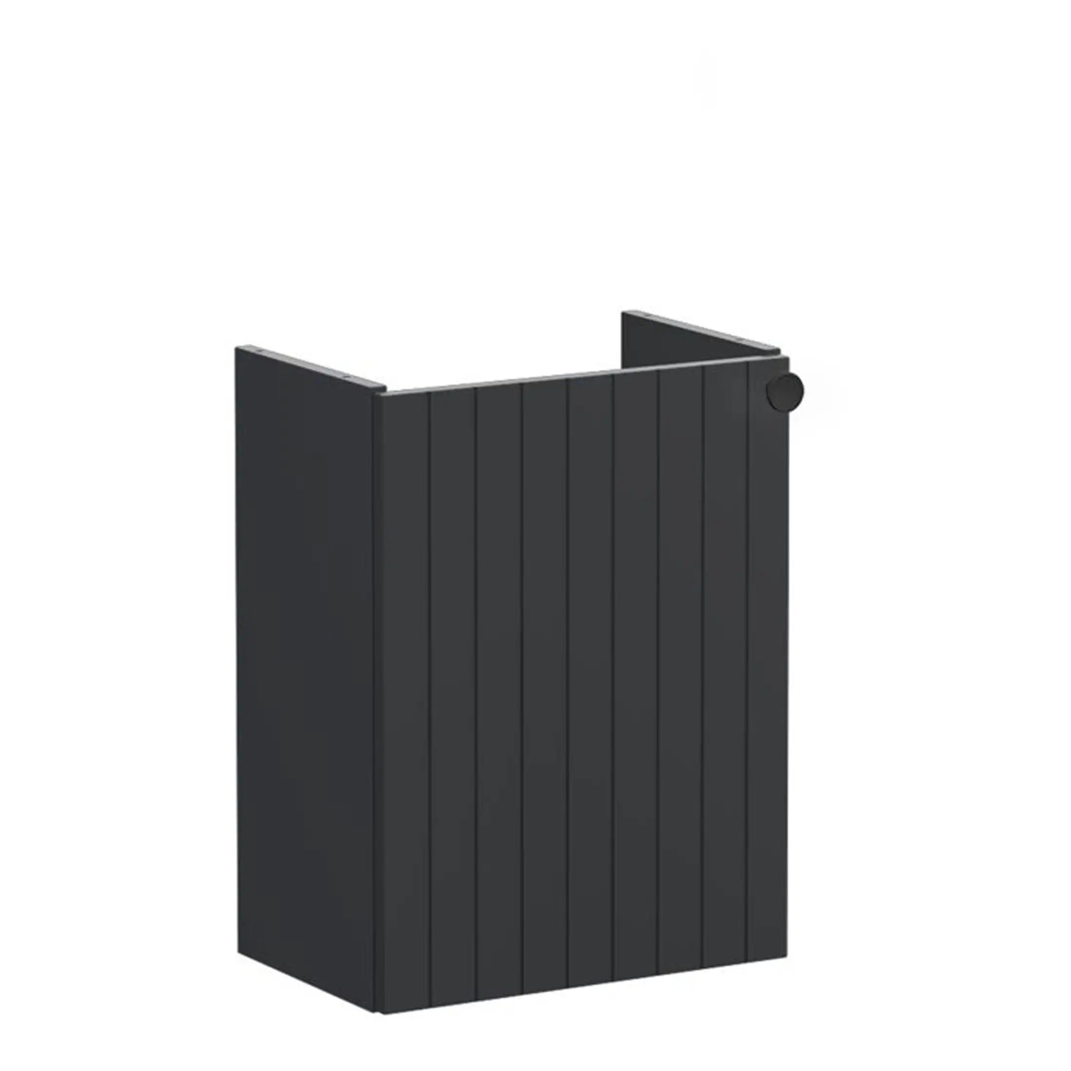 Modern black outdoor shower panel with wood-effect finish, perfect for contemporary bathroom or garden outdoor spaces. Durable design, minimalist style, easy to install.