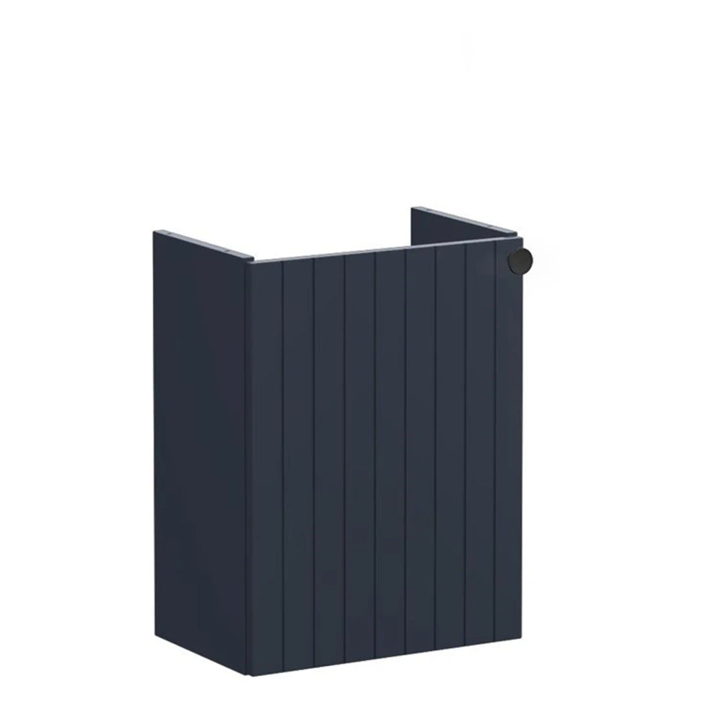 Clean navy blue outdoor bathroom privacy screen with vertical wooden slats, ideal for modern garden or patio settings. Durable design for privacy and stylish outdoor decor.