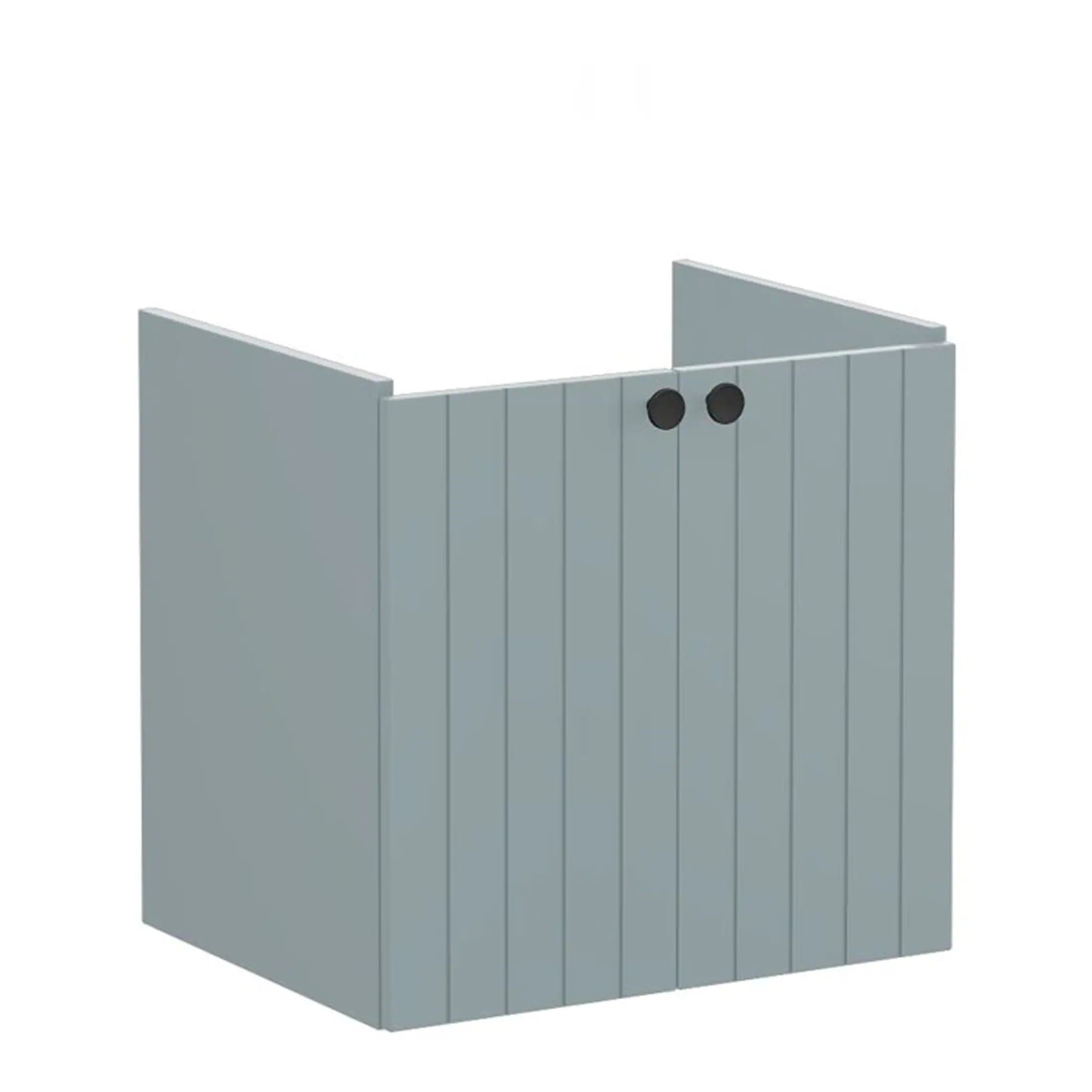 Solid grey bathroom panel with vertical slats and black knobs, ideal for modern bathroom renovation projects. Perfect for creating stylish, durable, and functional bathroom enclosures.