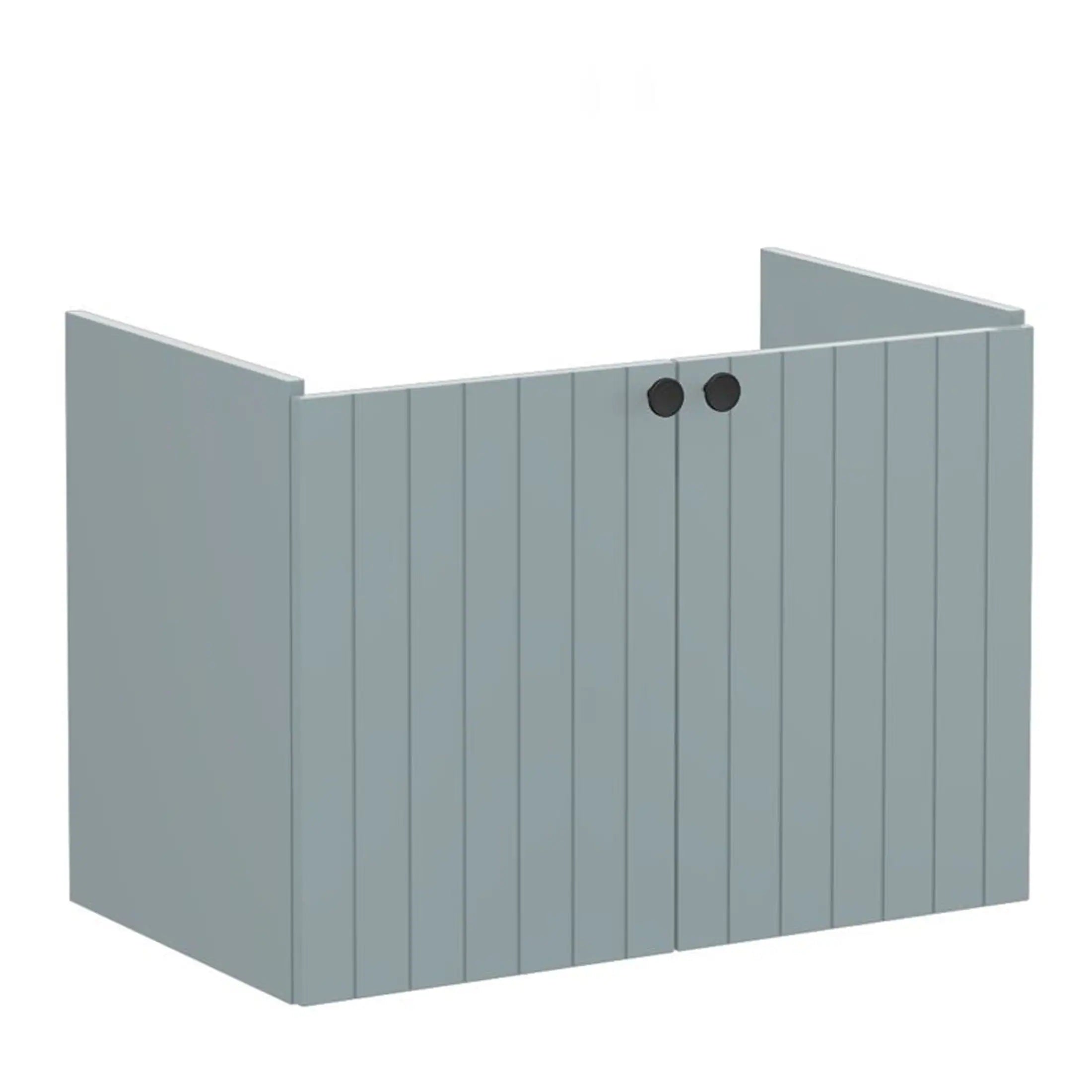 Light grey wooden bathroom corner panel with black knobs, ideal for privacy screens or shower enclosures. Durable, stylish, and perfect for modern bathroom interiors.