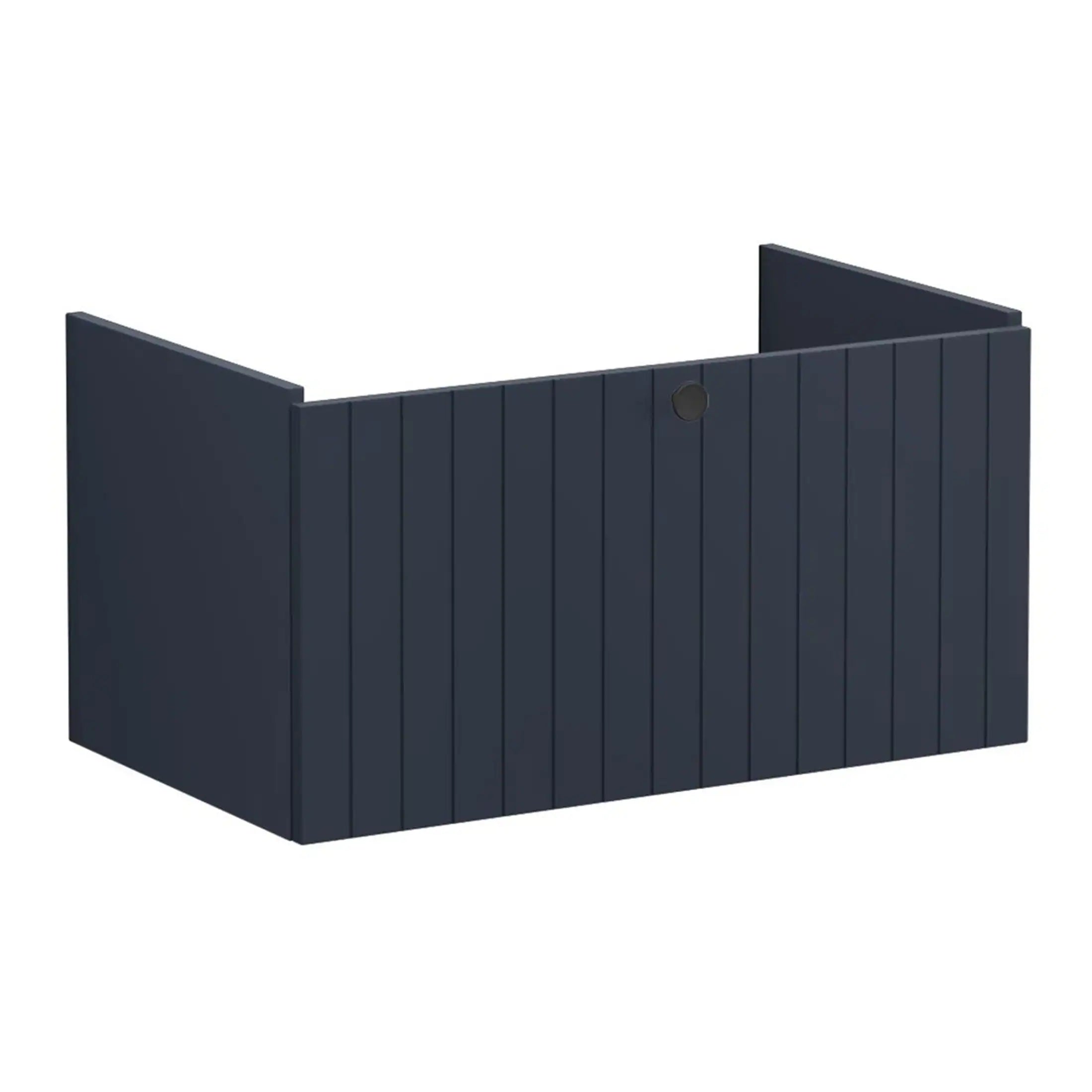 Modern navy blue outdoor shower enclosure with wooden slat design, ideal for stylish bathrooms and garden spaces. Perfect for bath, spa, or poolside use with durable weather-resistant materials.