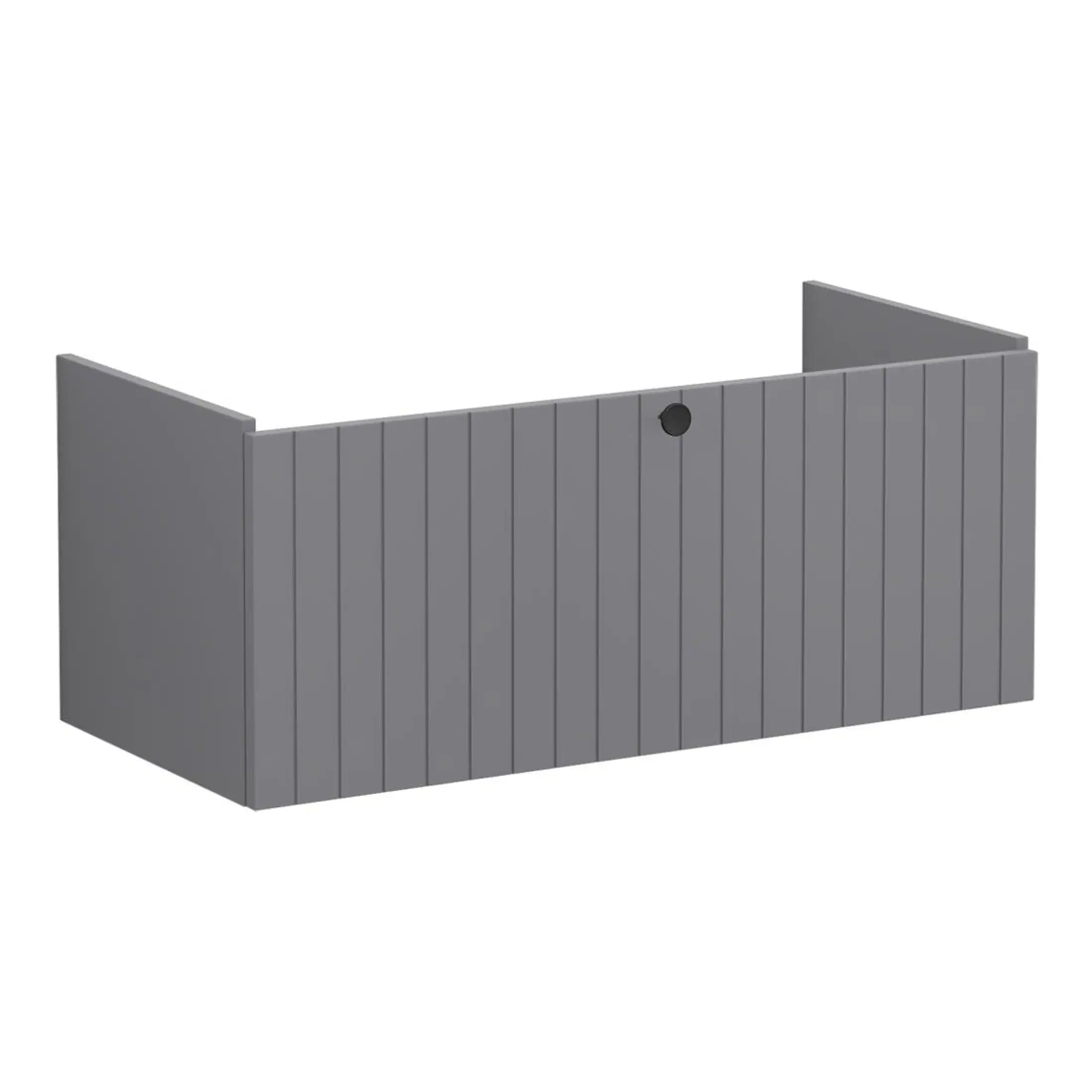 Grey PVC bathroom panel with vertical slats, ideal for shower enclosures and wet areas. Durable and stylish for modern bathroom designs.