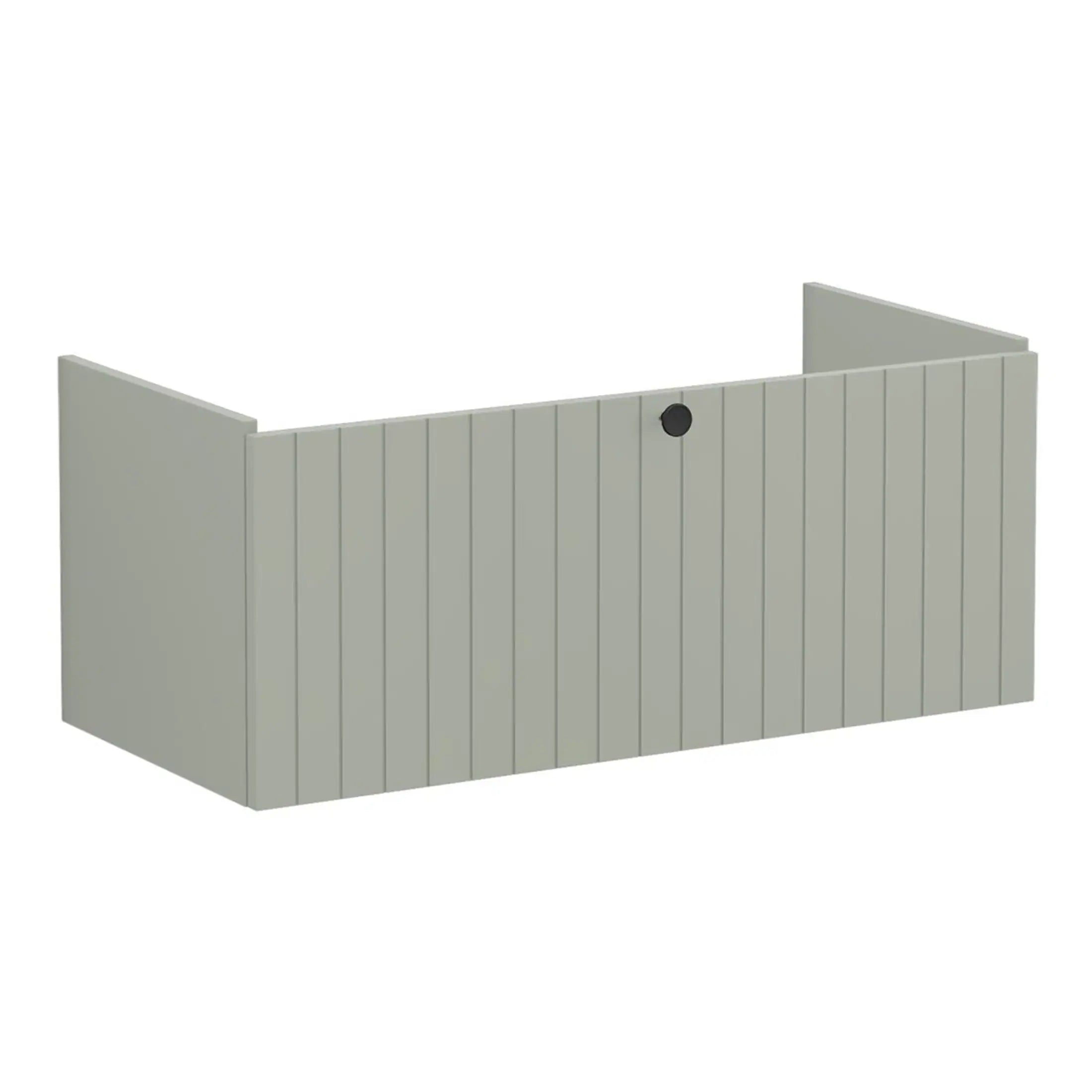 Modern grey bathroom vanity splashback with vertical panel design and central outlet hole, ideal for contemporary bathroom refurbishment or renovation projects.