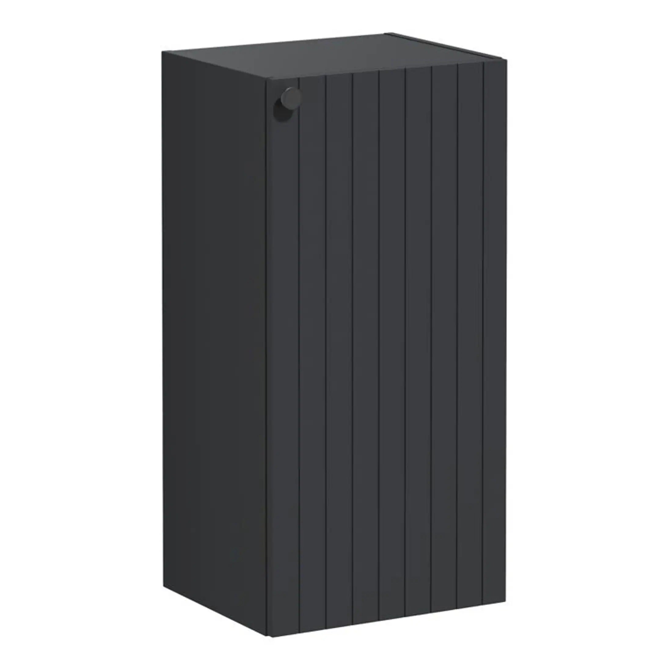 Modern black outdoor wooden storage cabinet for bathroom essentials and outdoor use. Durable, rust-resistant, and stylish design by Bubly Bathrooms. Perfect for garden or patio storage needs.