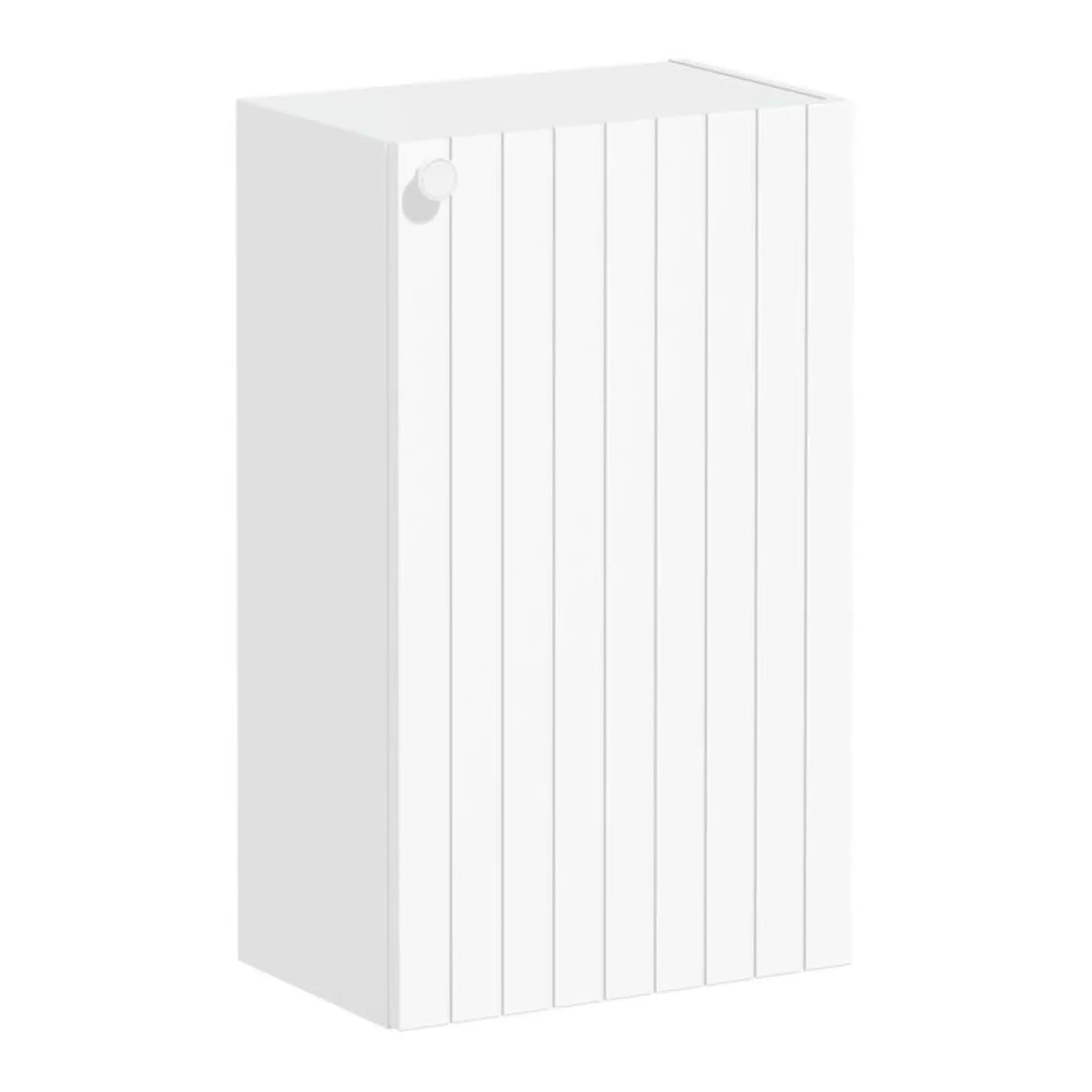 White vertical slatted bathroom radiator for modern Bublly Bathrooms design aesthetic.