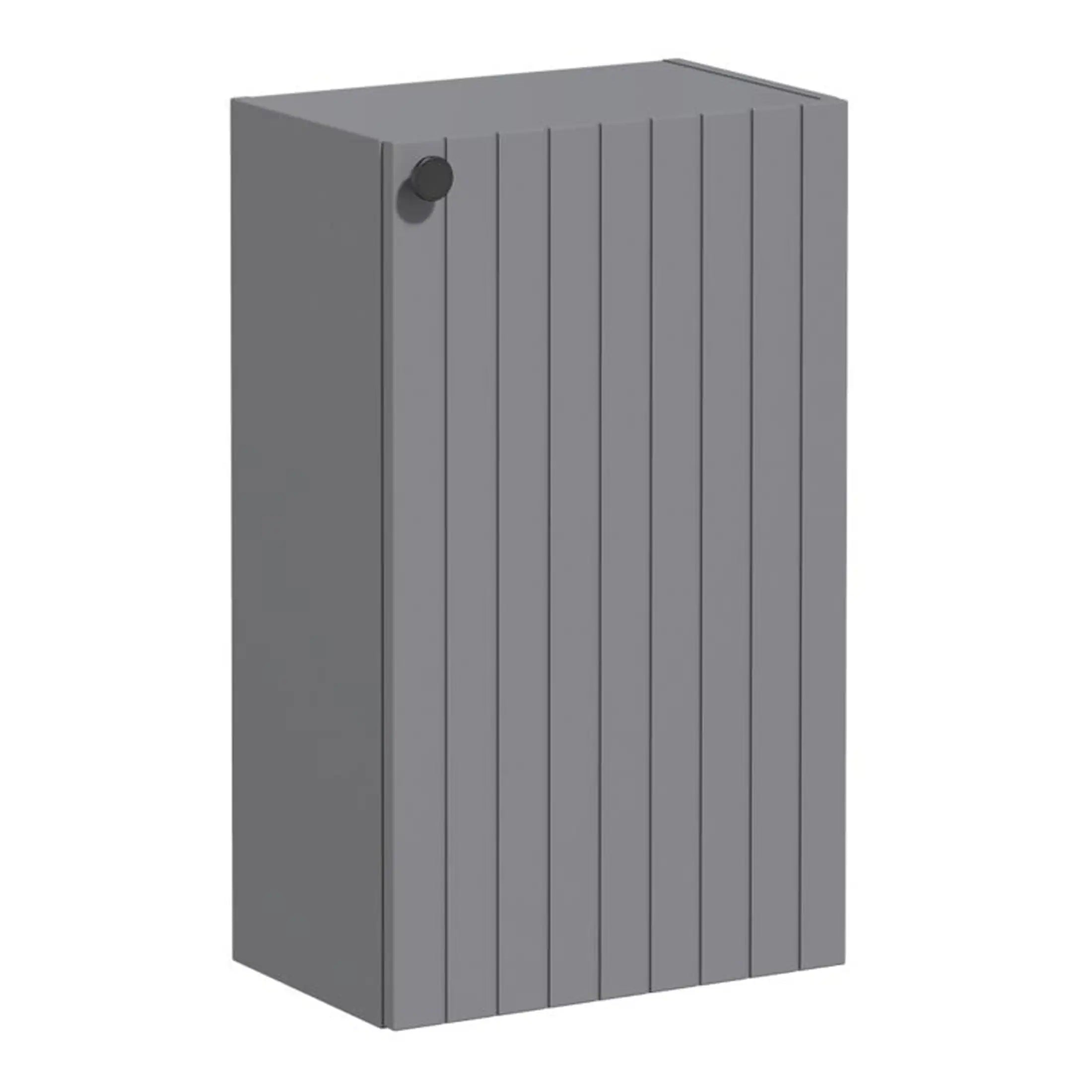 Rustic grey wooden outdoor storage cabinet with vertical panel design, ideal for garden or patio organisation. Durable and stylish storage solution for garden equipment and accessories.