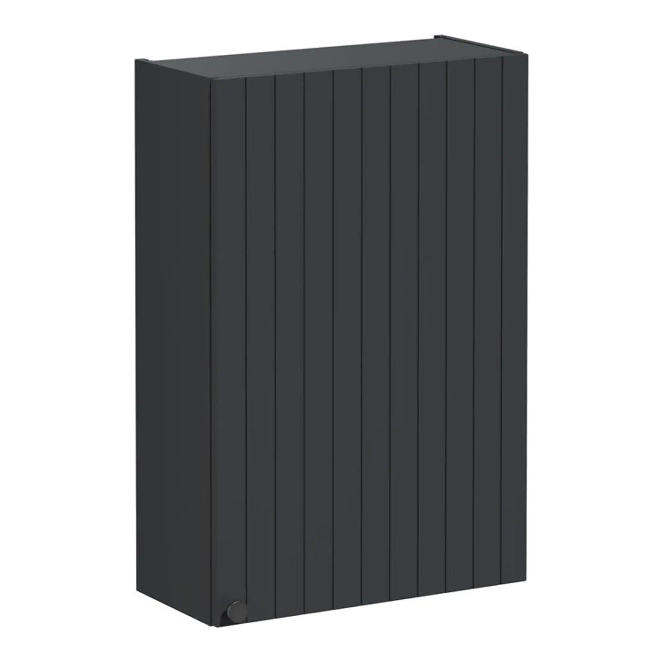 Sleek black vertical slatted bathroom radiator towel rail for modern bathroom décor, combining style and functionality, offering efficient heating and towel drying solutions.