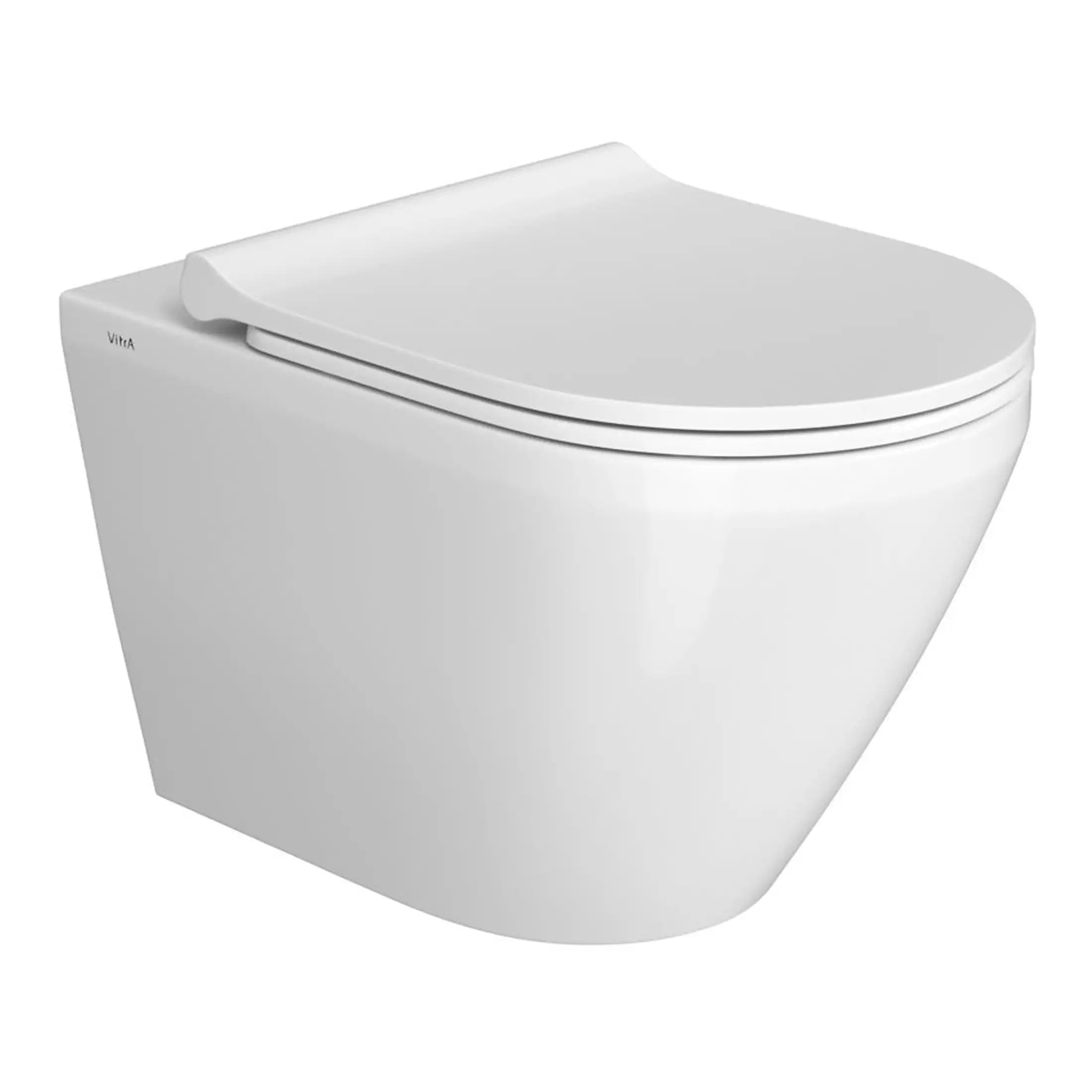 Sleek white Vitra toilet with modern design and soft-close lid, ideal for contemporary bathrooms and water-efficient fixtures.