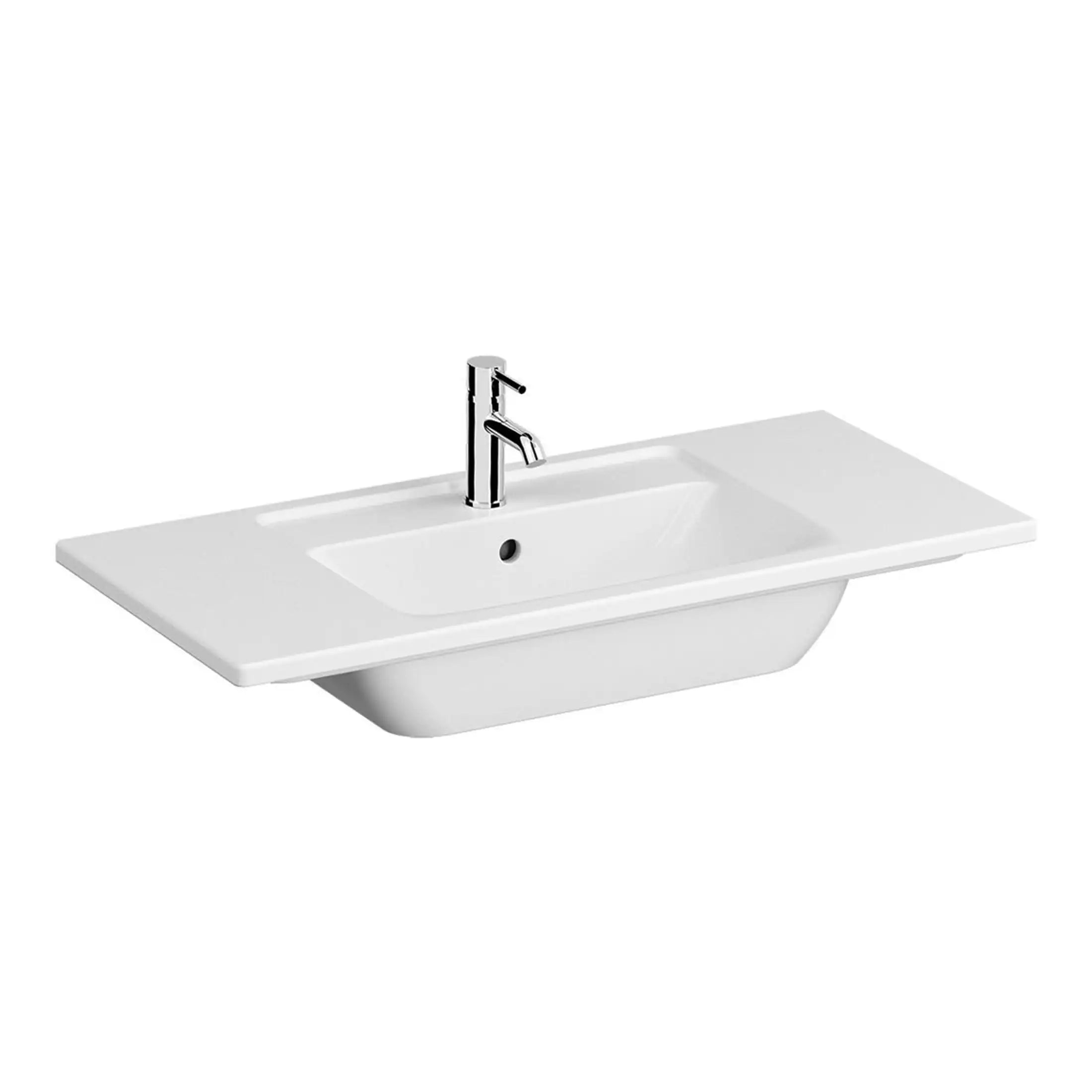 Brushed chrome bathroom sink with integrated overflow and sleek modern design, ideal for contemporary bathroom interiors.