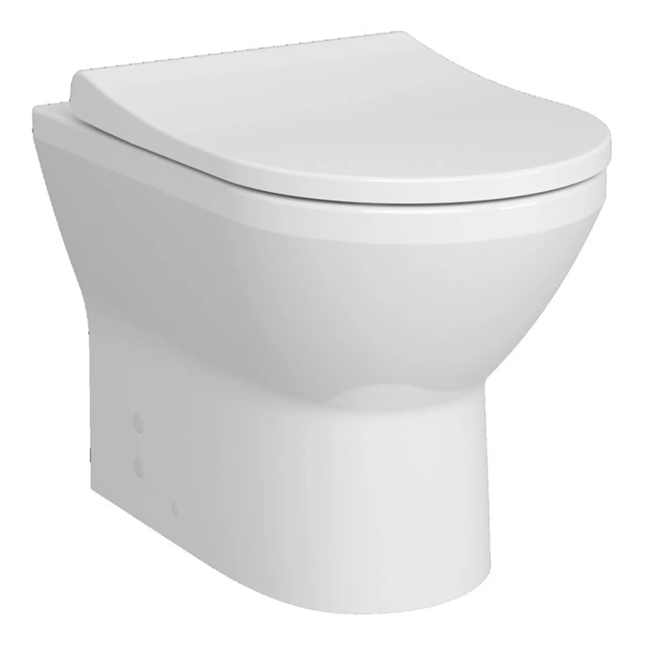Sleek modern white toilet with soft-close lid, ideal for contemporary bathrooms. Durable ceramic design with efficient water usage, perfect for stylish and functional bathroom renovations.