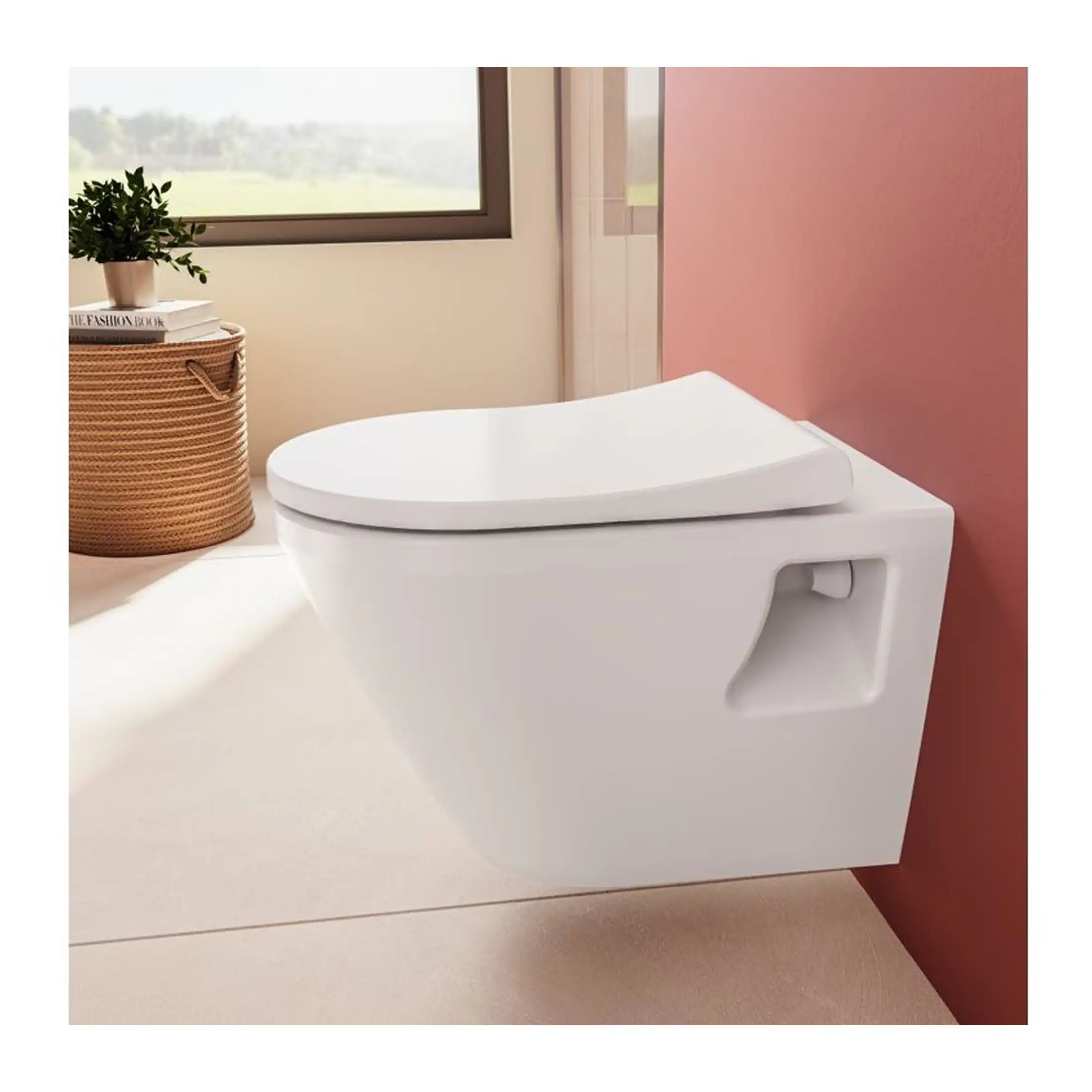 Contemporary wall-mounted toilet with sleek design, ideal for modern bathrooms, featuring easy-to-clean surfaces and space-saving features, suitable for various bathroom styles.