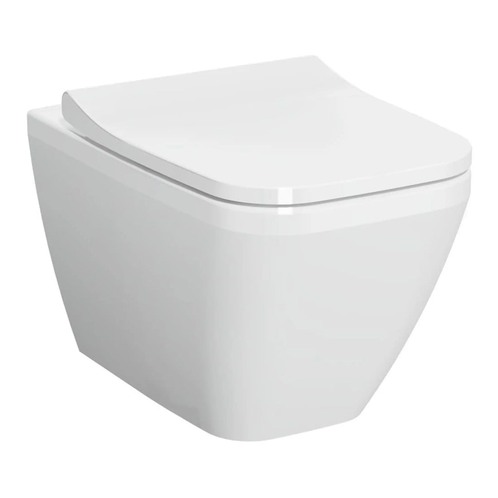 Sleek white modern toilet with a concealed cistern, ideal for contemporary bathroom designs. This efficient and stylish lavatory enhances bathroom aesthetics and provides comfortable use.