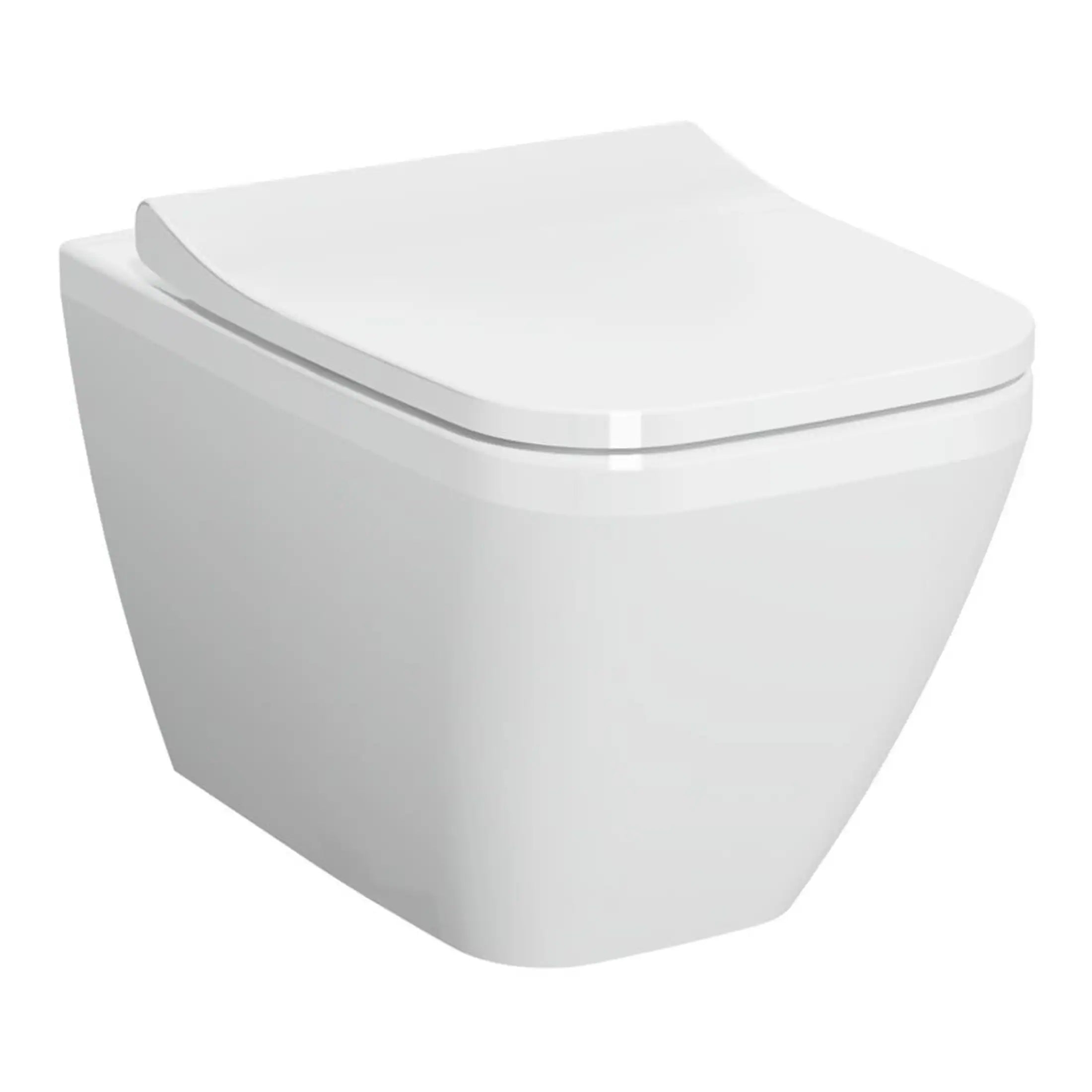 Sleek white modern toilet with a concealed cistern, ideal for contemporary bathroom designs. This efficient and stylish lavatory enhances bathroom aesthetics and provides comfortable use.