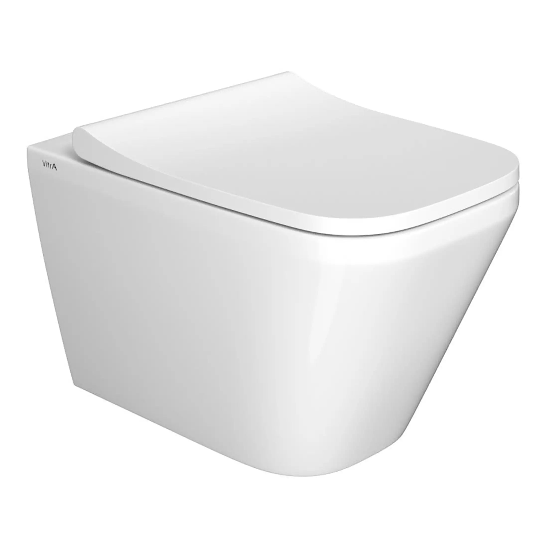 Sleek white VitrA wall-hung toilet from Bubly Bathrooms for modern bathroom design and space-saving solutions.