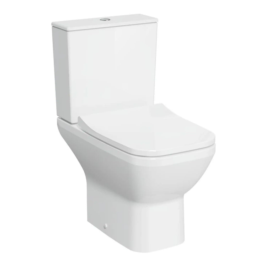 Elegant white modern toilet with dual-flush system, ideal for bathroom renovations and plumbing upgrades. Designed for comfort and water efficiency, perfect for contemporary bathroom spaces.
