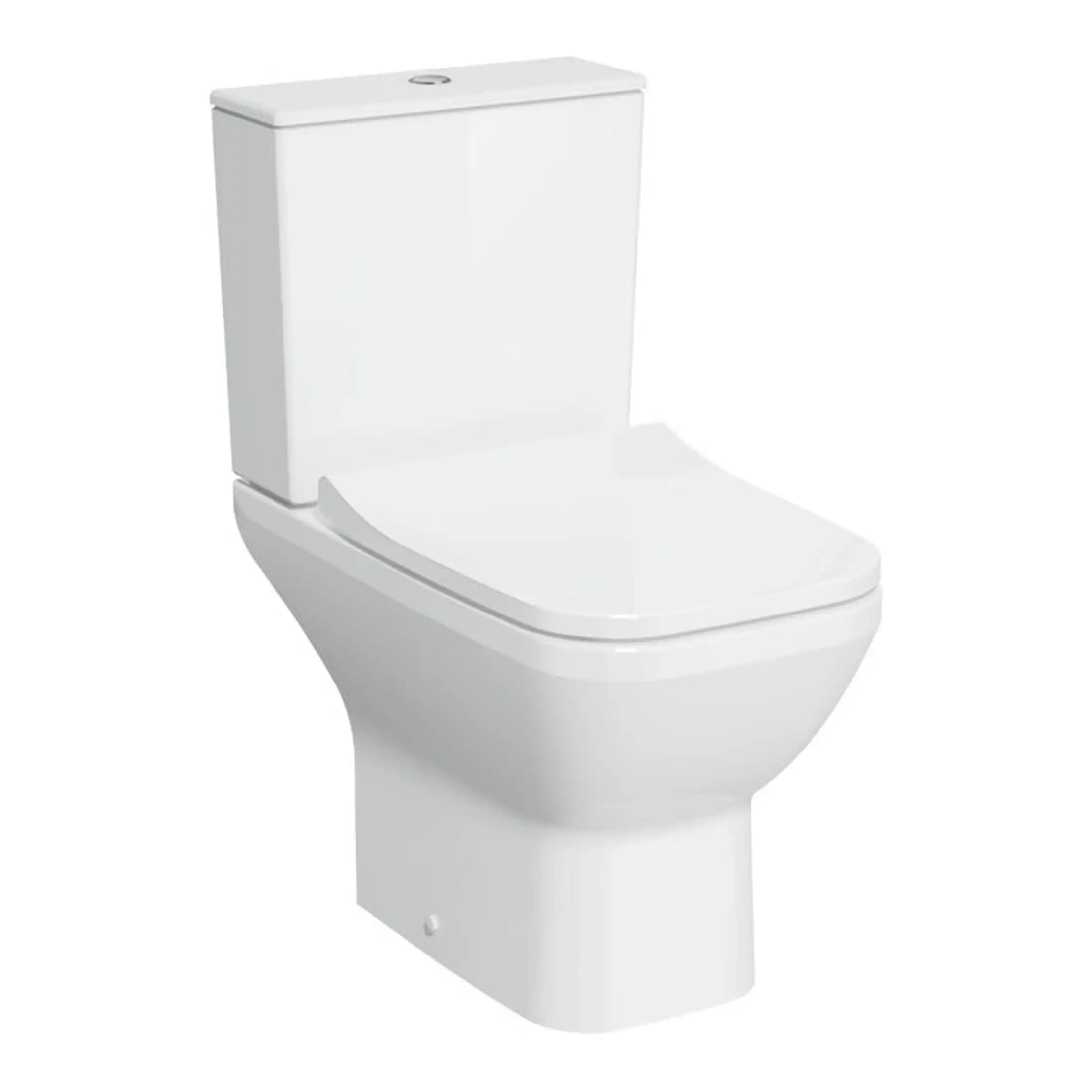 Elegant white modern toilet with dual-flush system, ideal for bathroom renovations and plumbing upgrades. Designed for comfort and water efficiency, perfect for contemporary bathroom spaces.
